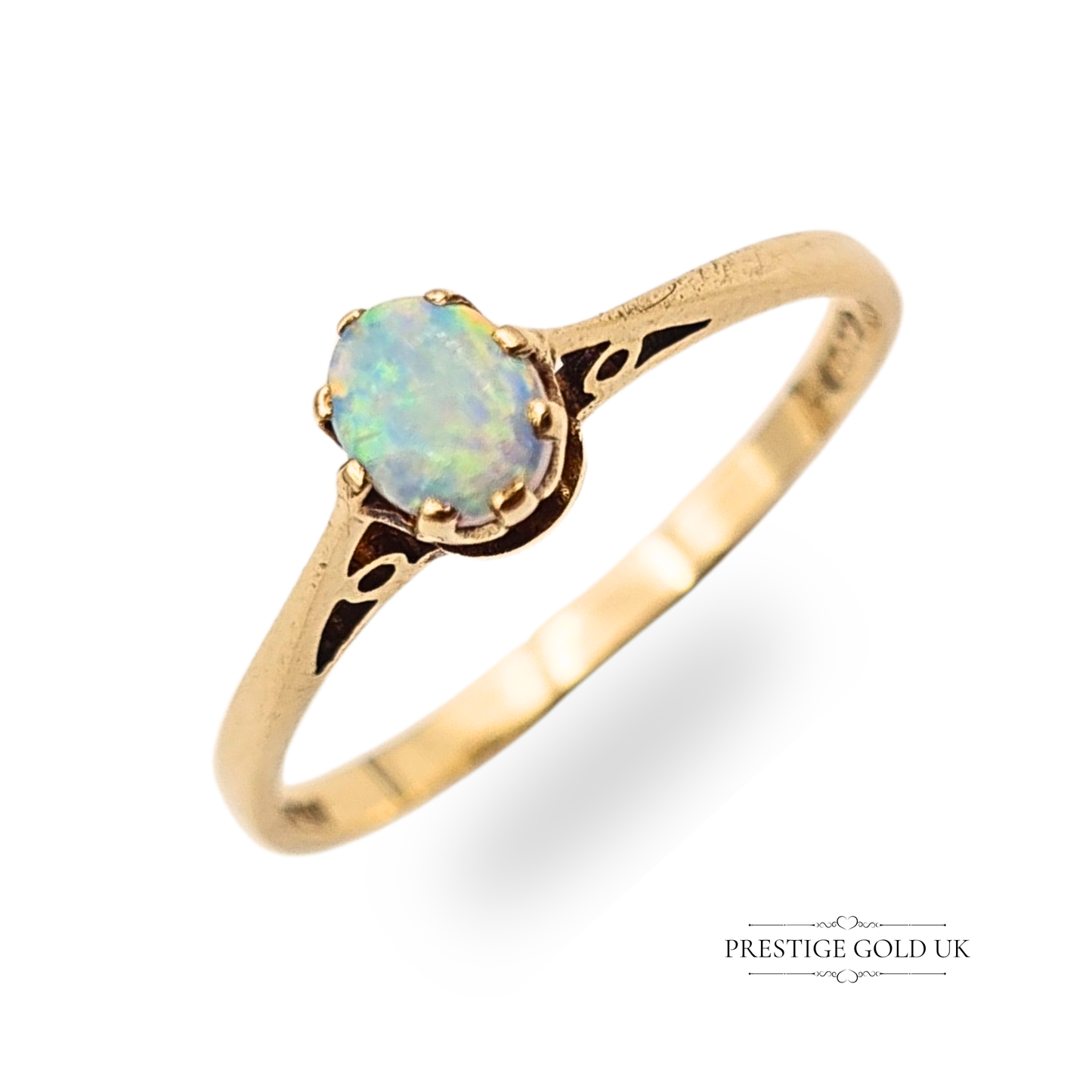 Dainty 9ct Gold White Claw Set Opal Solitaire Ring, Size UK L 1/2 / US 6