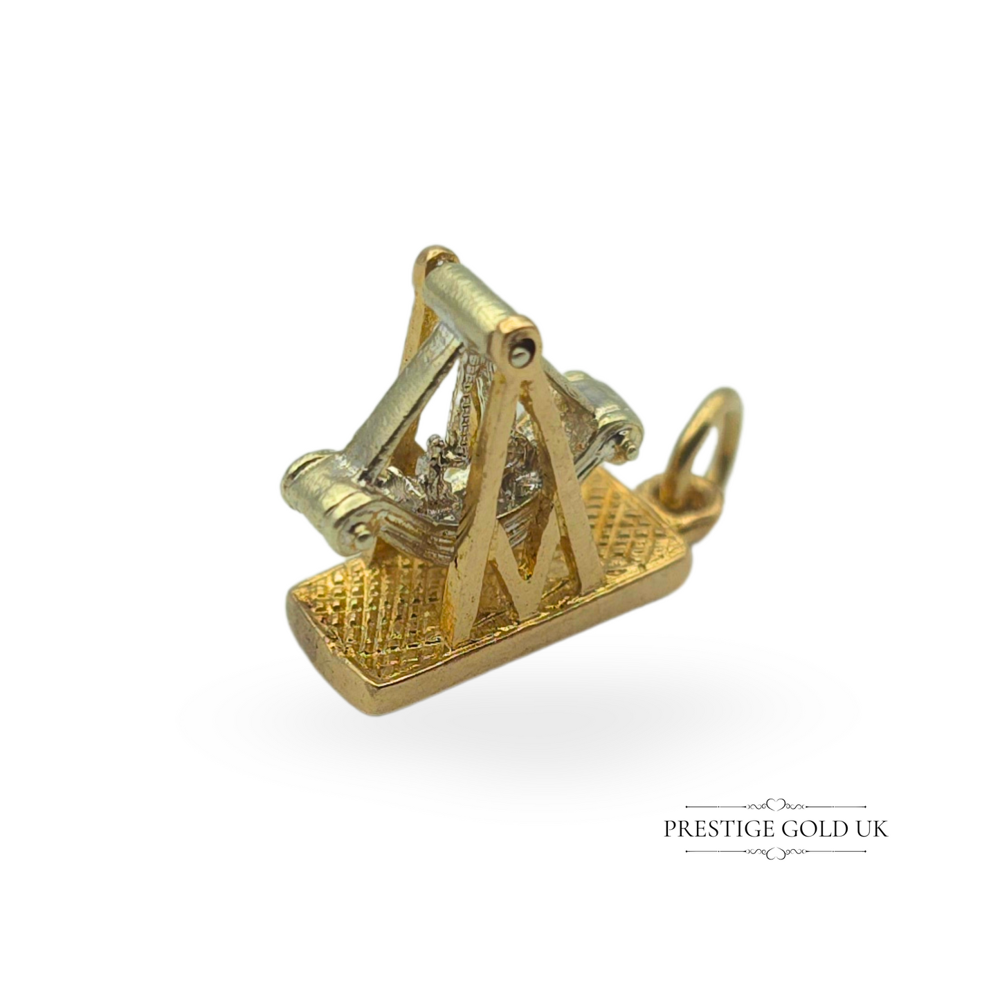 9ct Gold Moving Fun Fair Ride Charm, Pirate Boat.Seesaw, Swingboat, shuggy boat