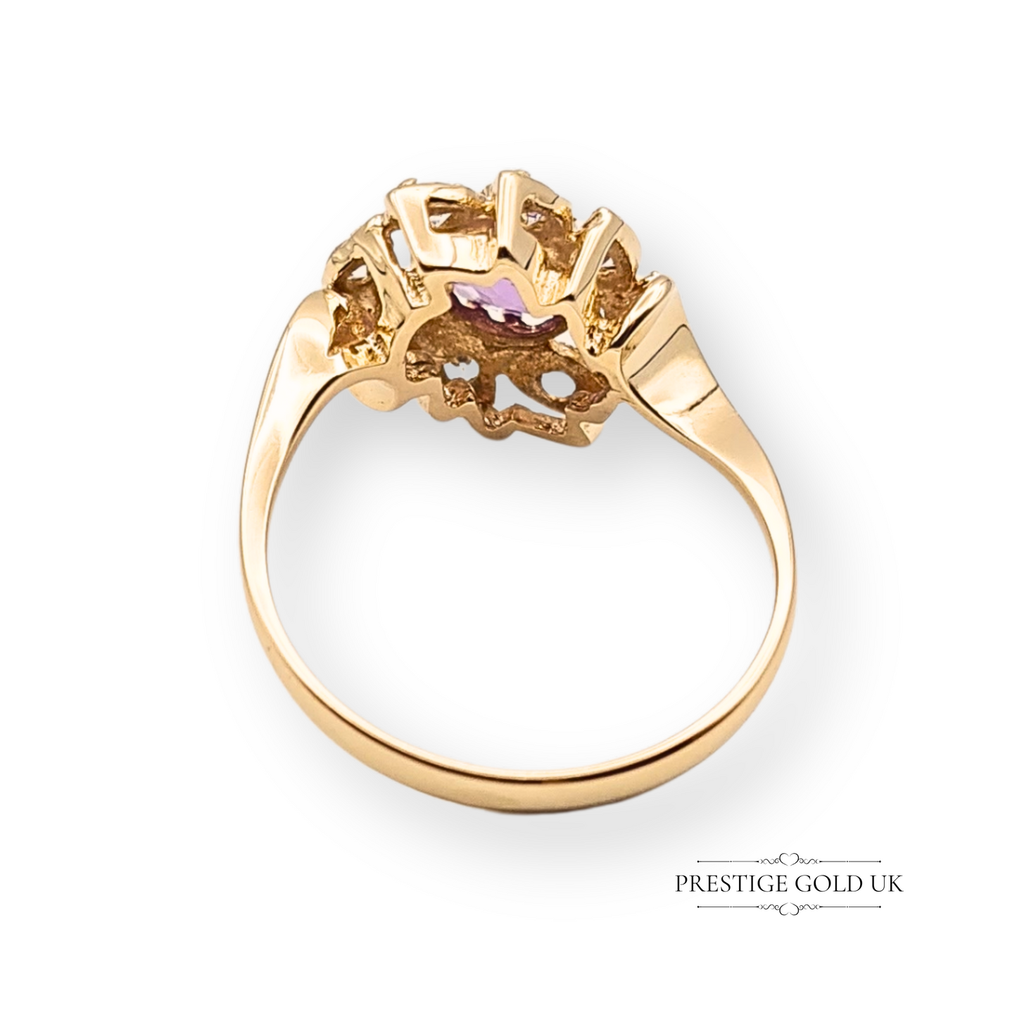 14ct Gold Pink Amethyst CZ Oval Cluster Ring, Size UK M US 6 1/2