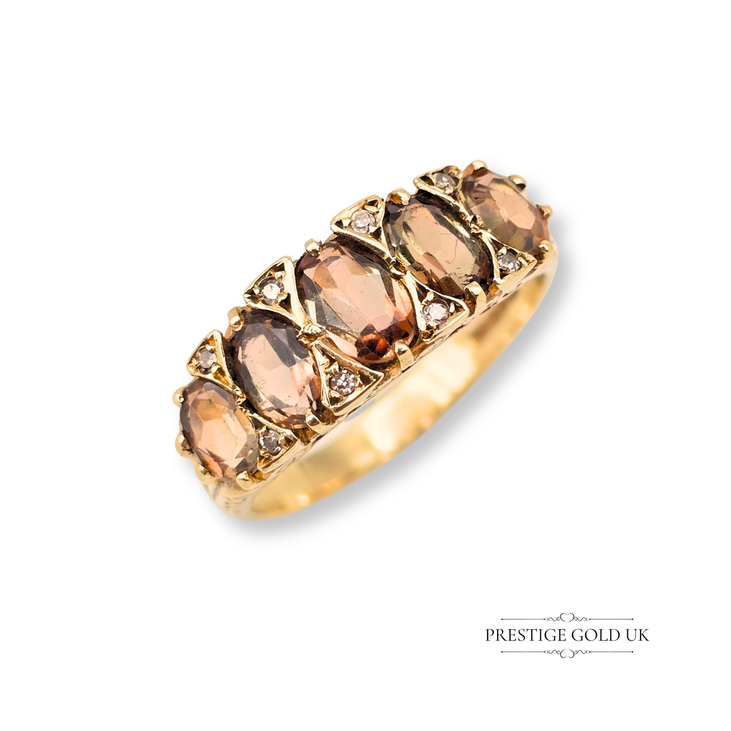 9ct Gold Multistone Smokey Quartz & Diamond Ring, UK R - US 8 3/4
