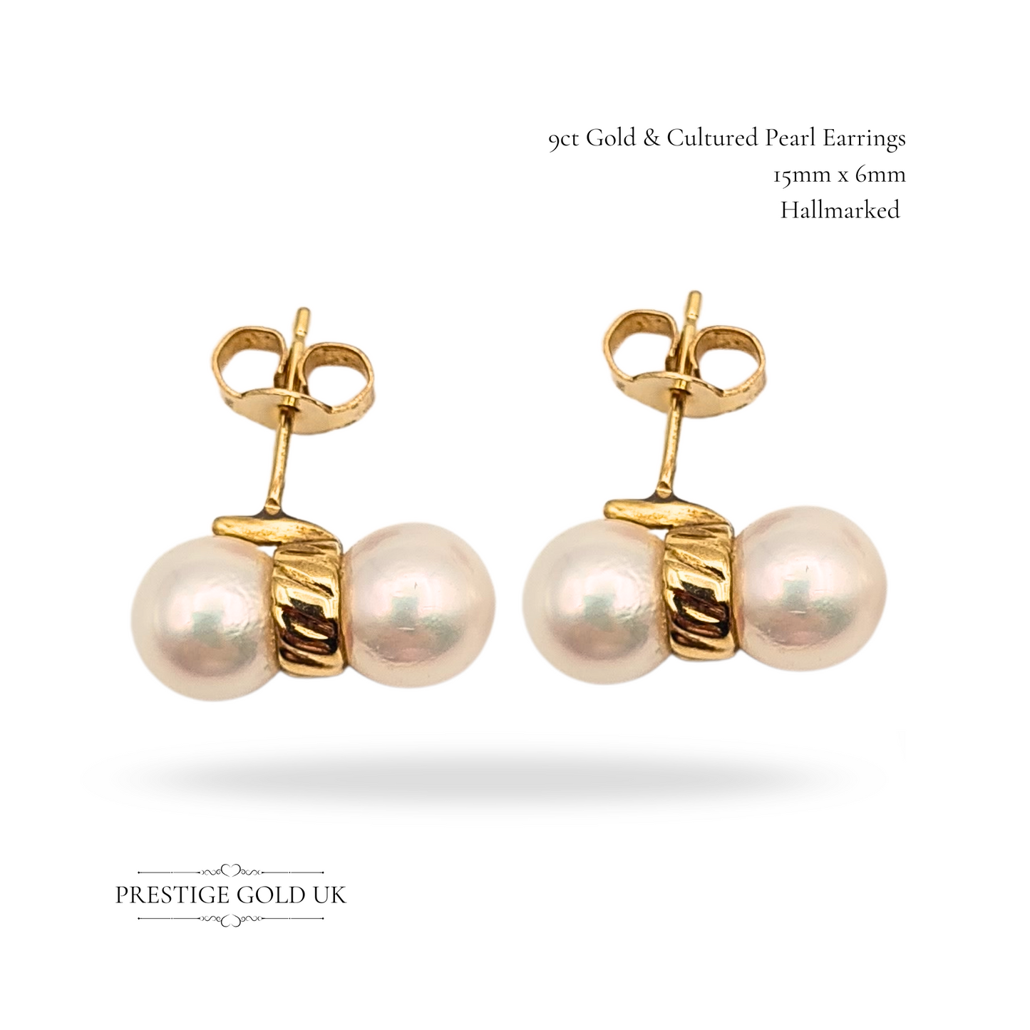 Large 9ct Gold Twin Pearl Earrings With Butterfly Backs