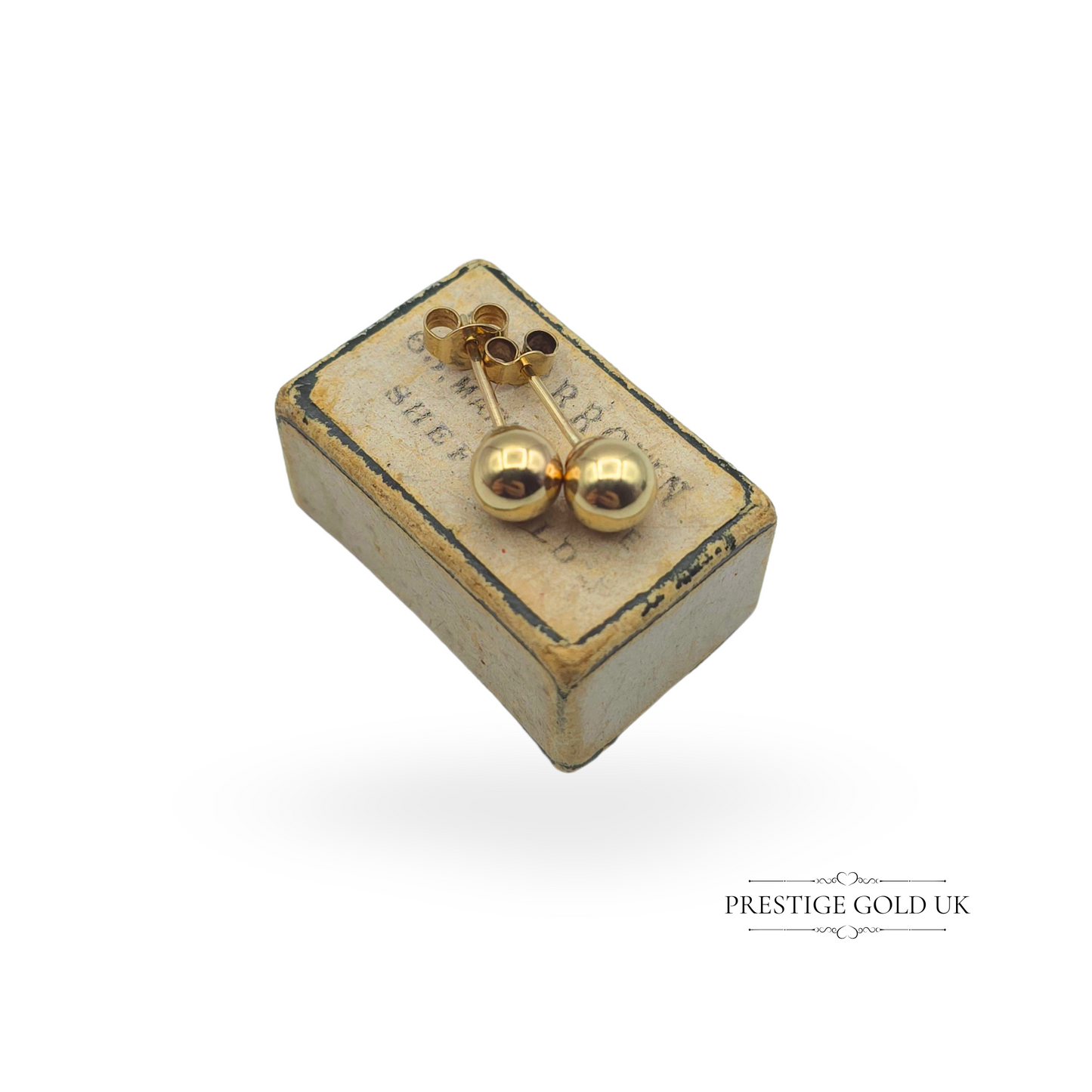 9ct Gold Ball Stud Earrings, 6mm, Butterfly Backs