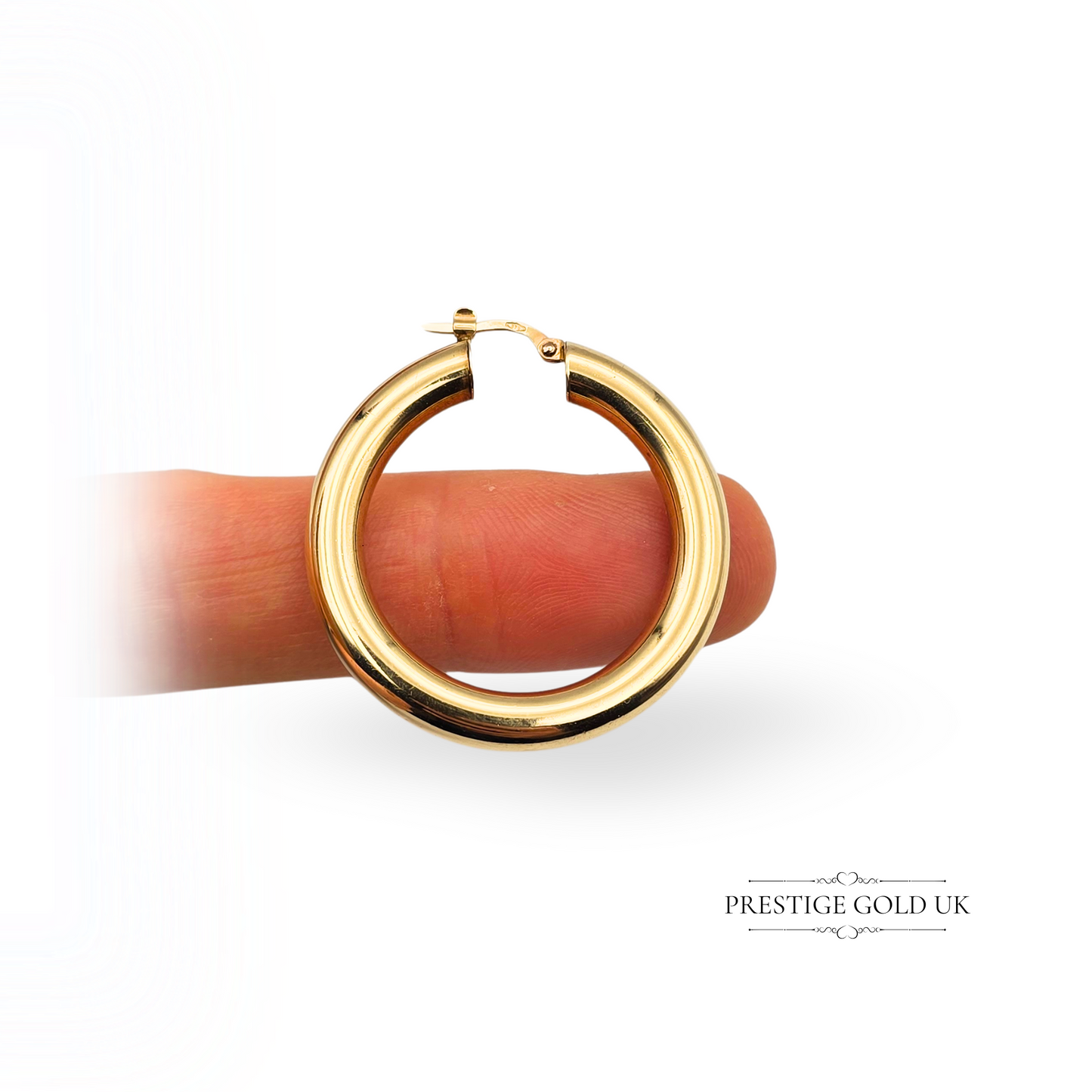9ct Gold Large Hoop Earrings, Hollow Lightweight Design Chubby Gold Donut Hoops