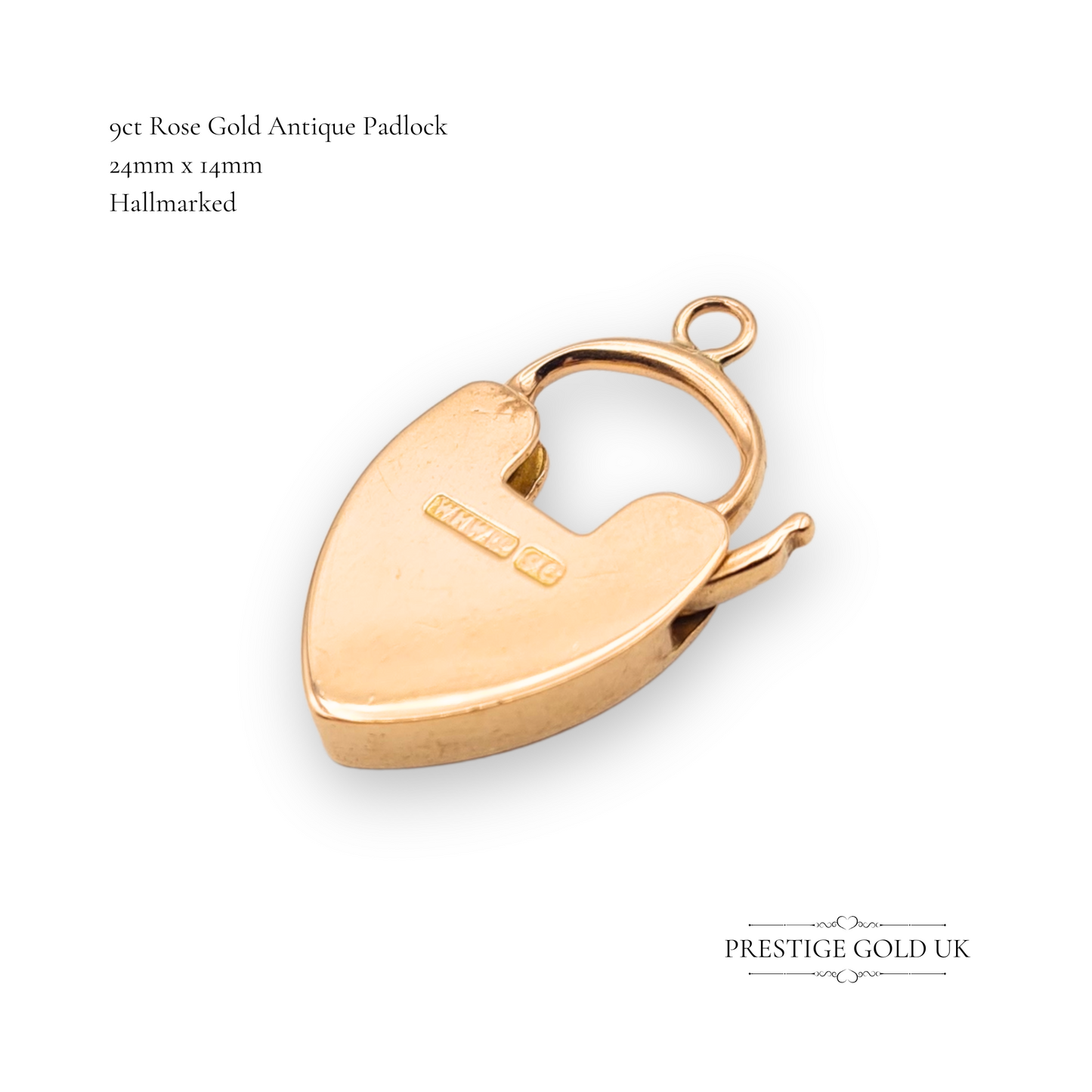 9ct Rose Gold Star of David Hand Engraved Floral Heart Padlock