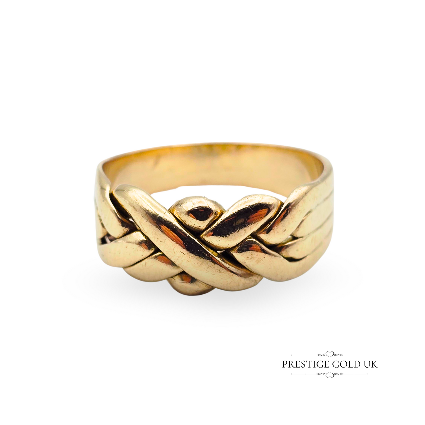 9ct Gold Puzzle Knot Ring, Fixed Back Twist Design, UK R / US 8.25 Woven Band