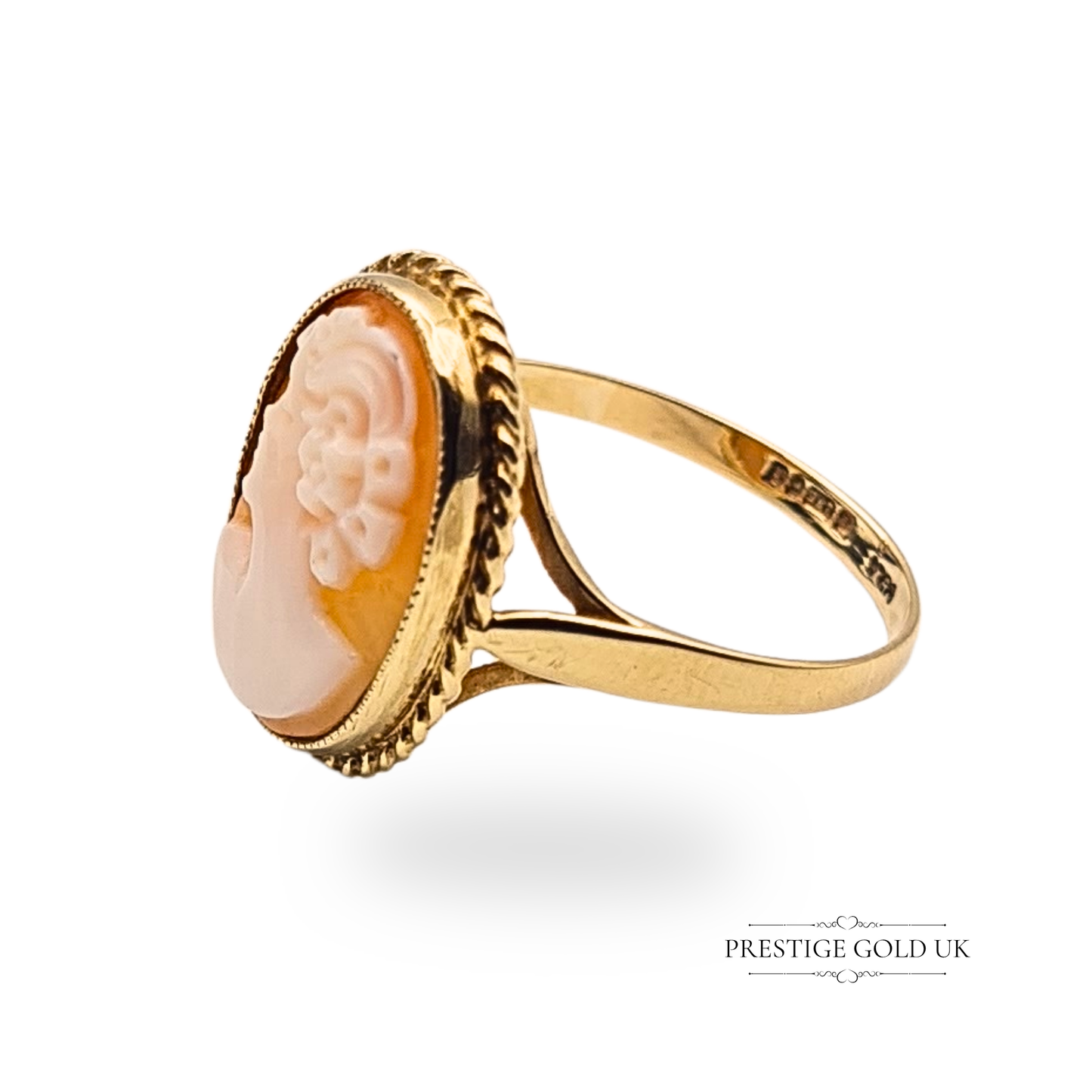 Vintage 9ct Gold Cameo Ring, Hand Carved Shell Female Portrait, Size UK N / US 7