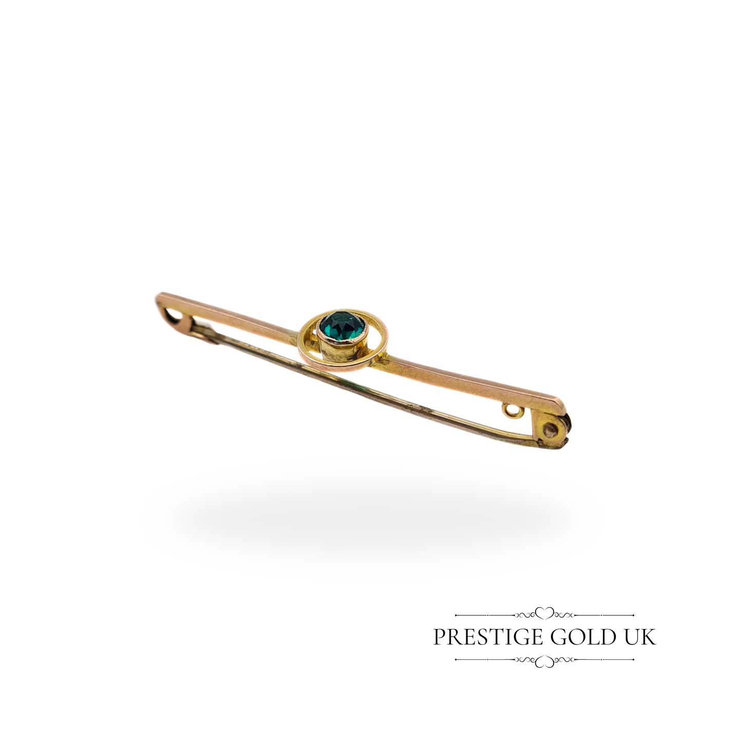 Antique 9ct Rose Gold Emerald Brooch