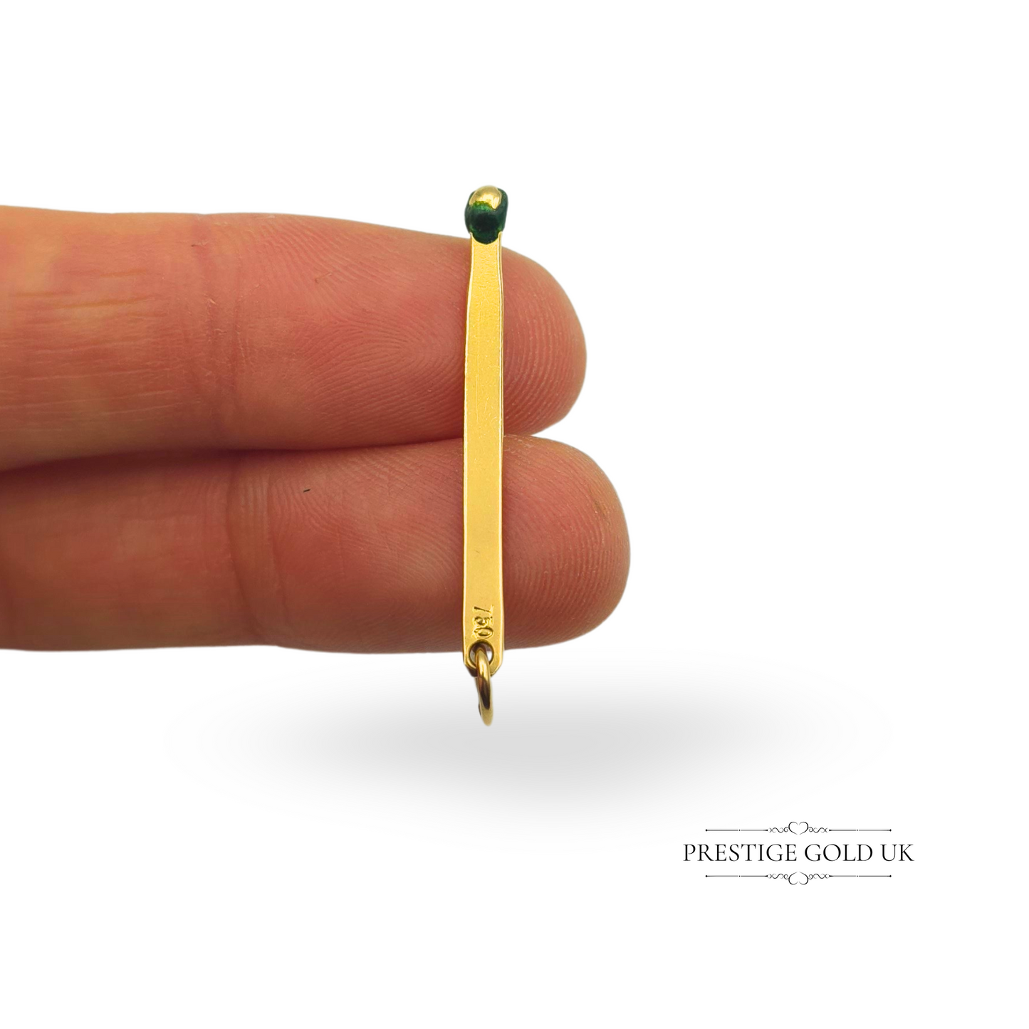 18ct Gold Matchstick Charm, Enamel Tip, 37mm, Unique Solid Gold Gift