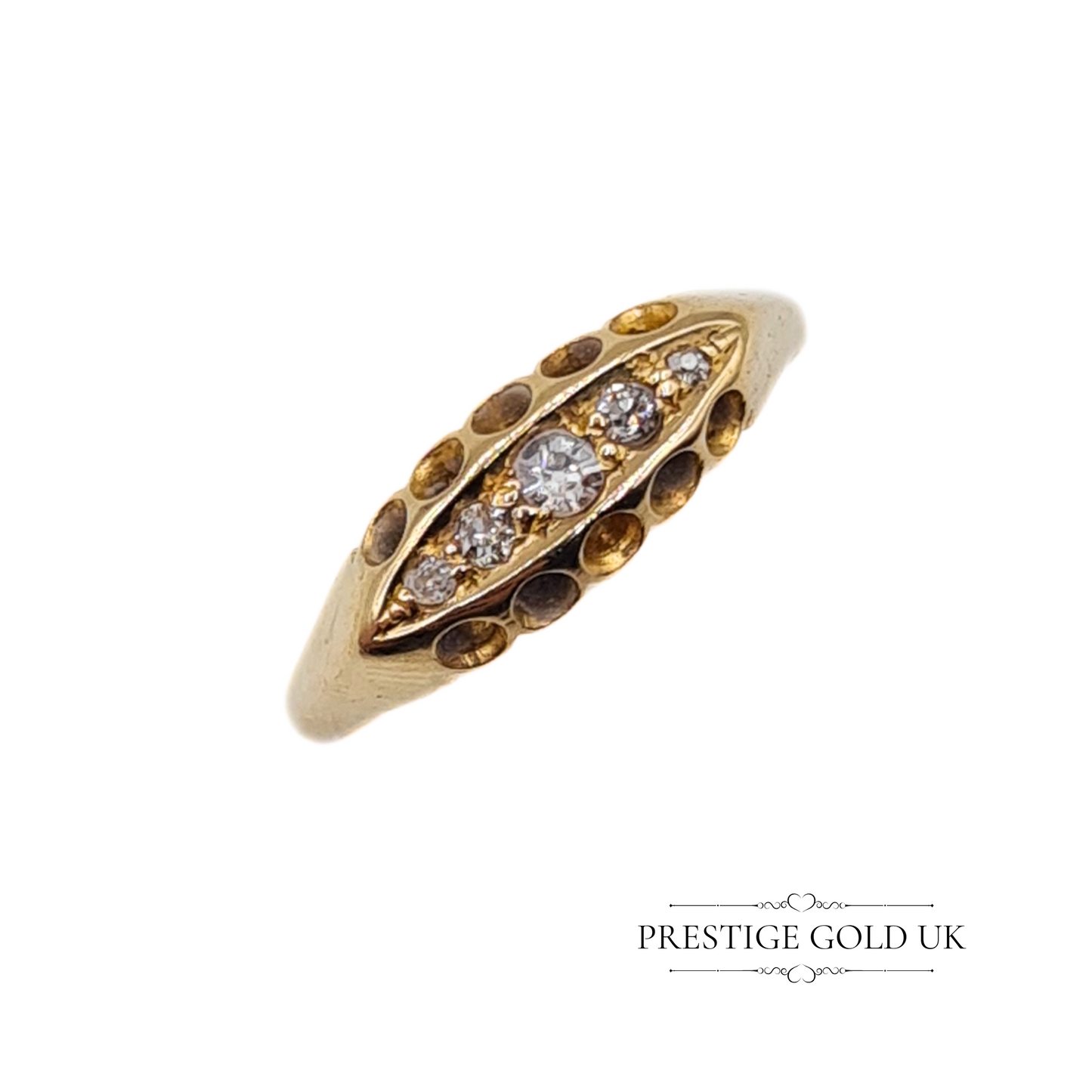 Antique 18ct Gold & Diamond Boat Ring - Size UK L 1/2 US 6 Euro 52