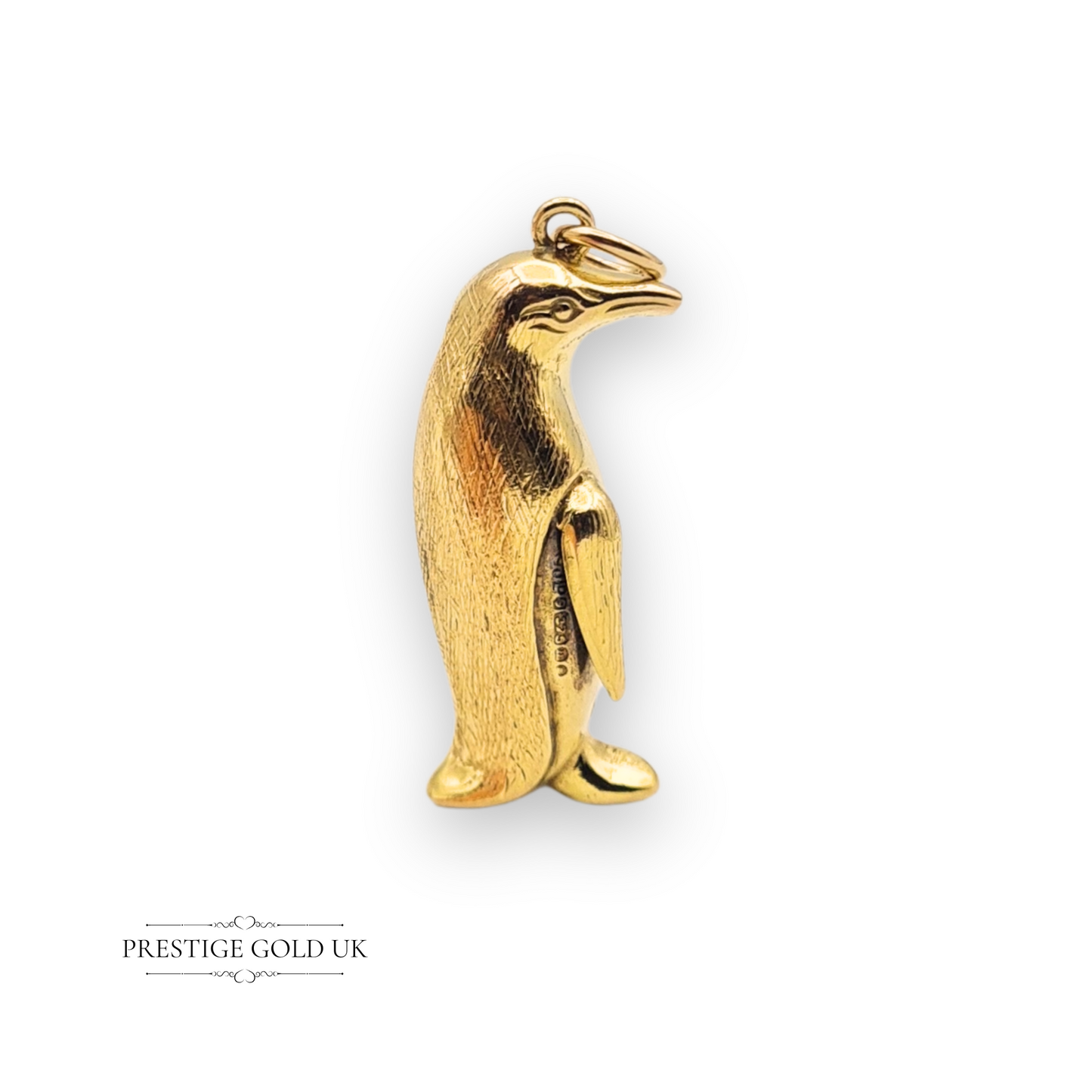 Vintage 9ct hollow gold penguin charm pendant, fully hallmarked London 1968, lightweight yellow gold animal jewellery piece, 26mm x 12mm