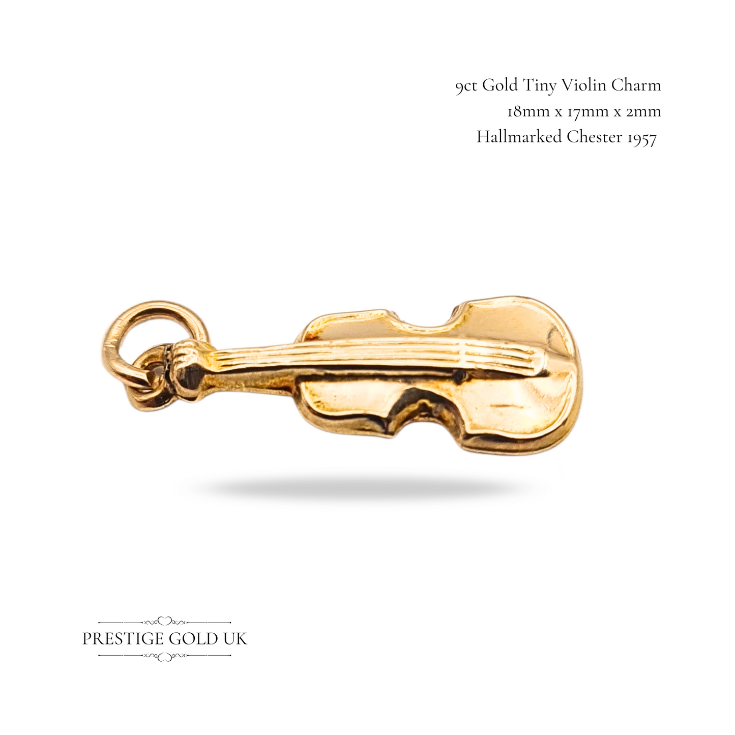 Tiny 9ct Gold Violin Charm, Hallmarked Chester 1957 Small Violin or Viola