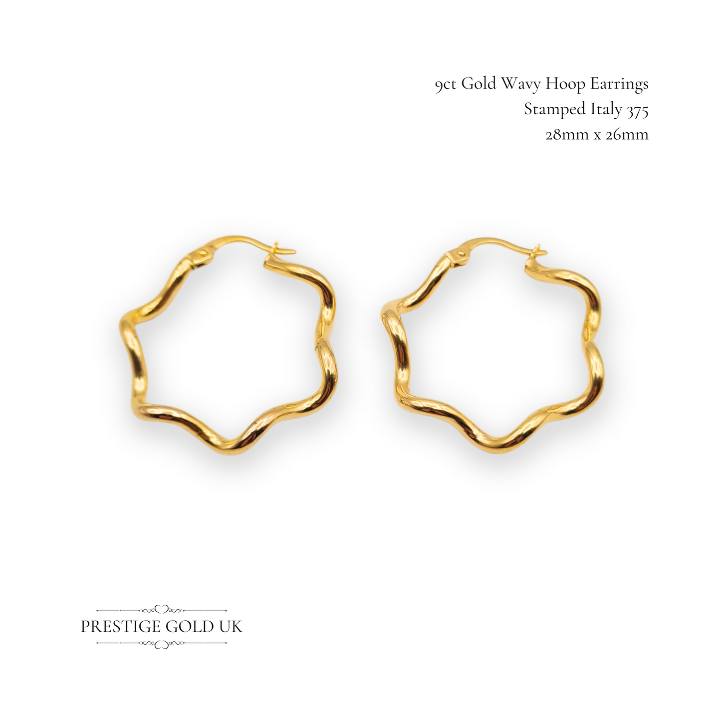 9ct Gold Wavy Hoop Cloud Shape Twisted Earrings With Flip Top Fasteners