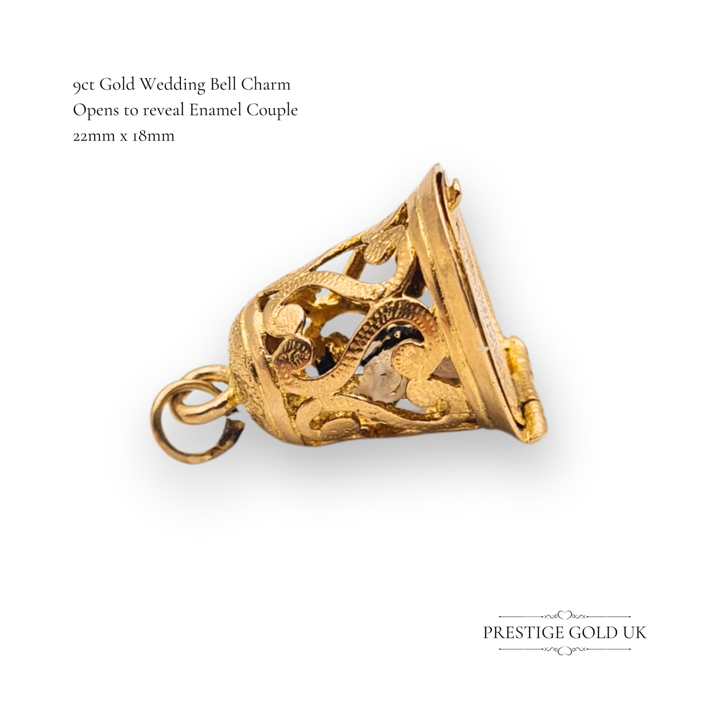 Large 9ct Gold Opening Wedding Bell Charm With Bride & Groom