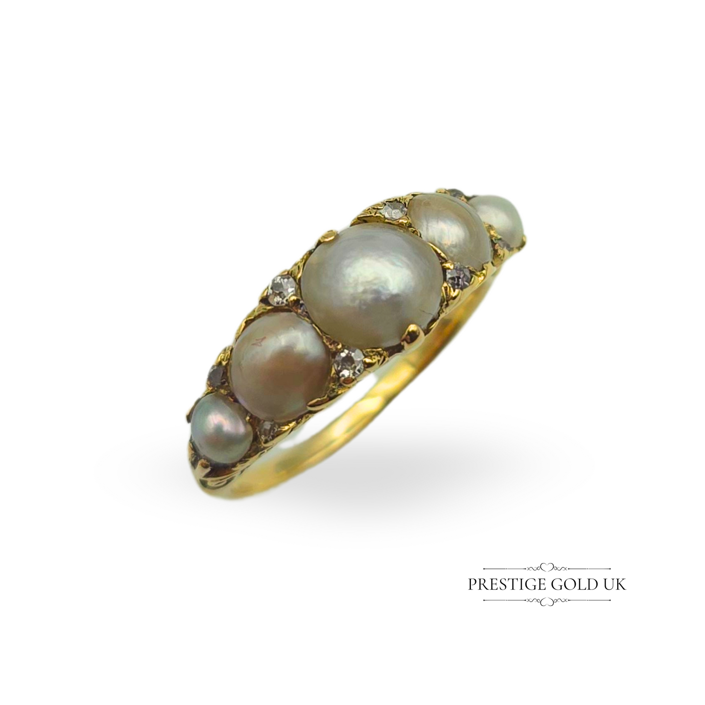 Antique 18ct Gold Pearl & Diamond Ring, UK M / US 6 1/4 Euro 52.5
