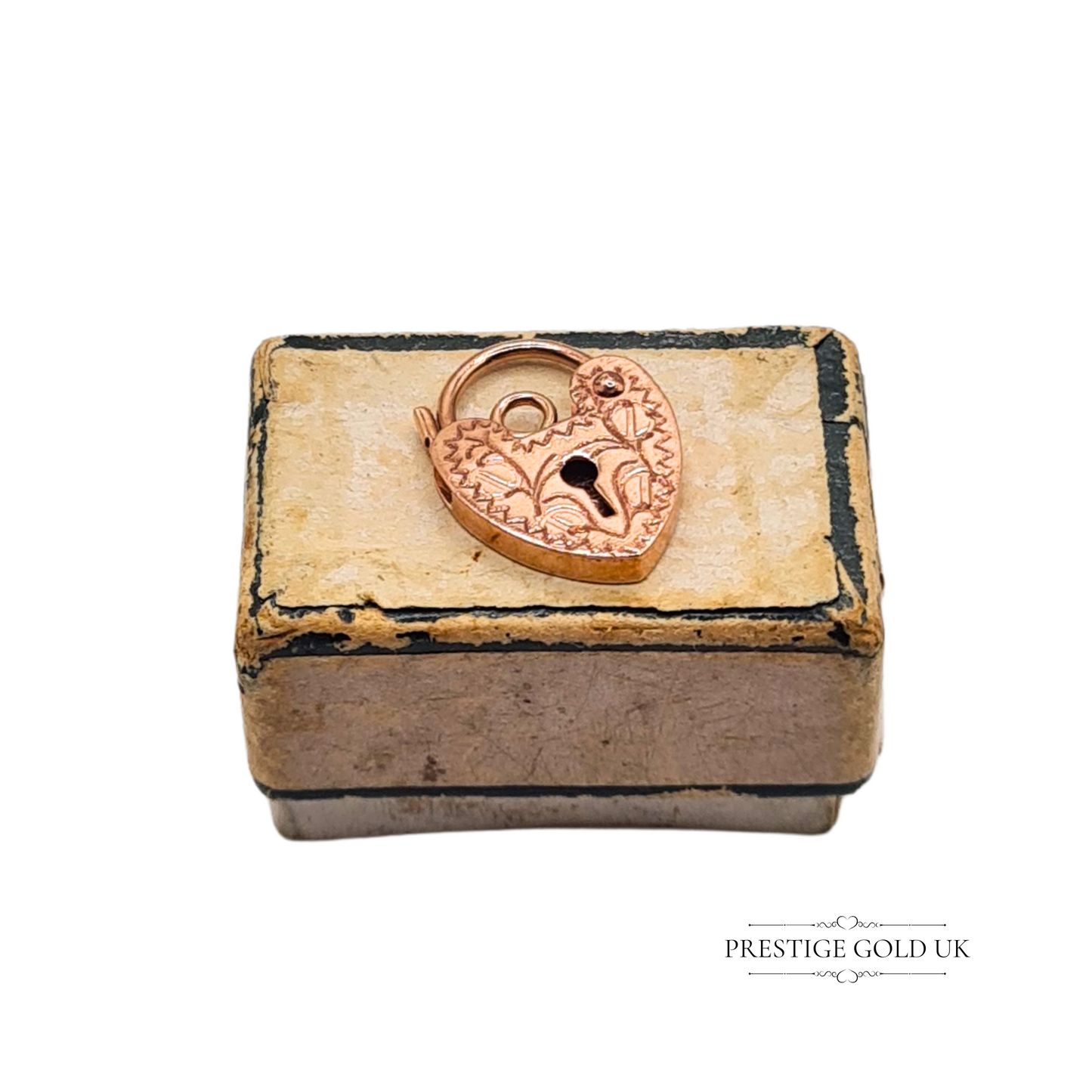 9ct Rose Gold Heart Padlock - Gold Padlock Charm- Gold 9ct Engraved