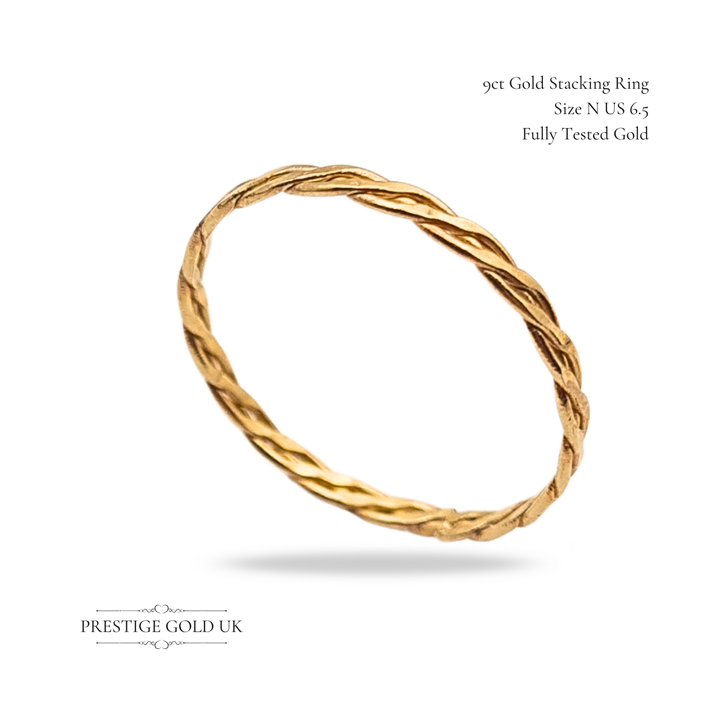 9ct Gold Braided Stacking Ring, Size UK N - US 6 3/4 Narrow Plaited Design