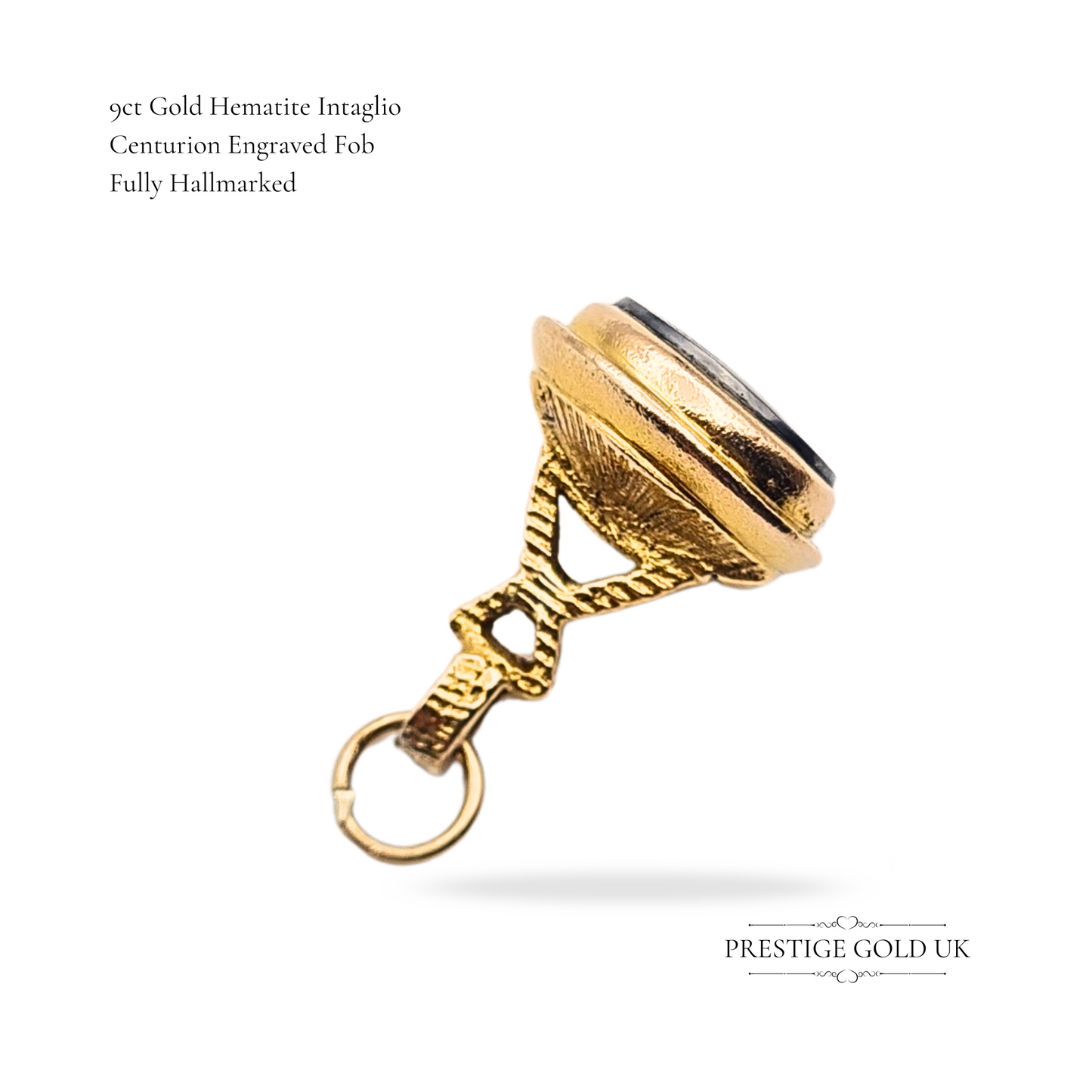 9ct Gold Hematite Intaglio Fob, Centurion Engraved Seal Fob