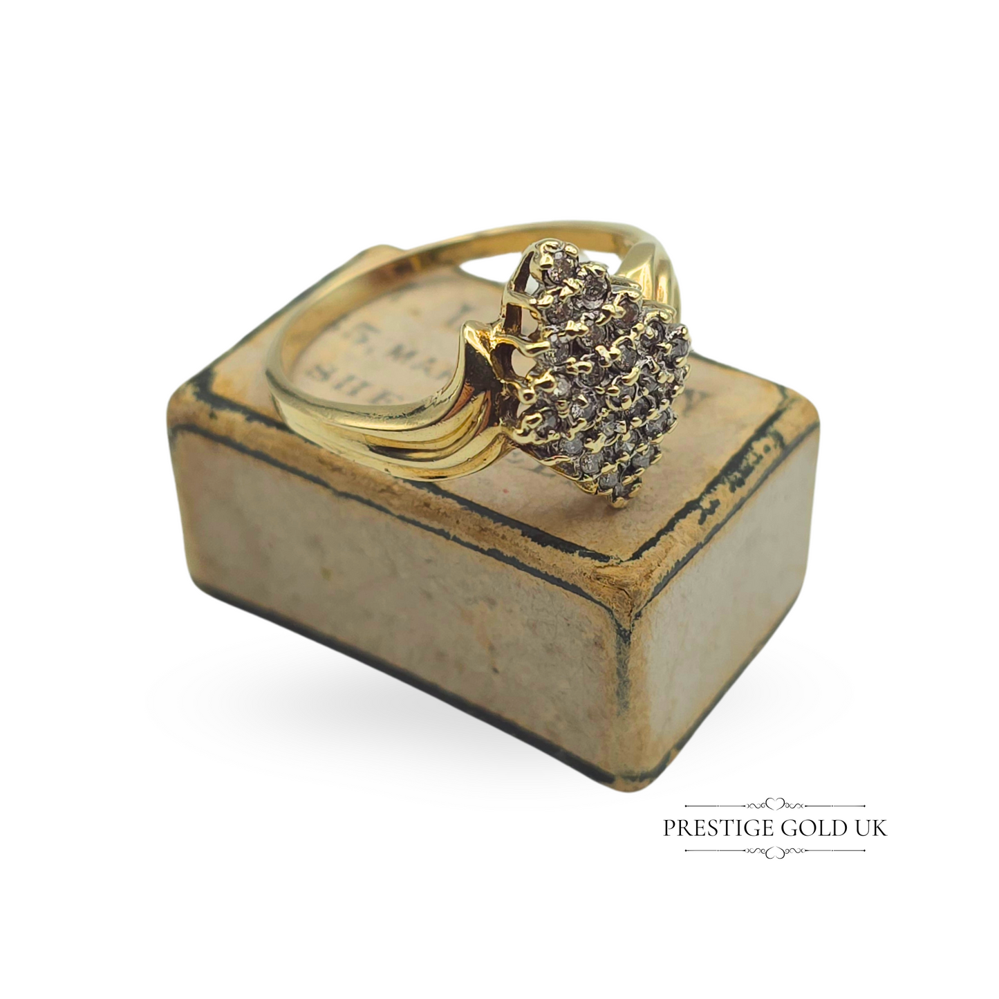 9ct Gold Marquise-Shaped Diamond Cluster Ring, UK S 1/2 US 9 1/4 Euro 60.5