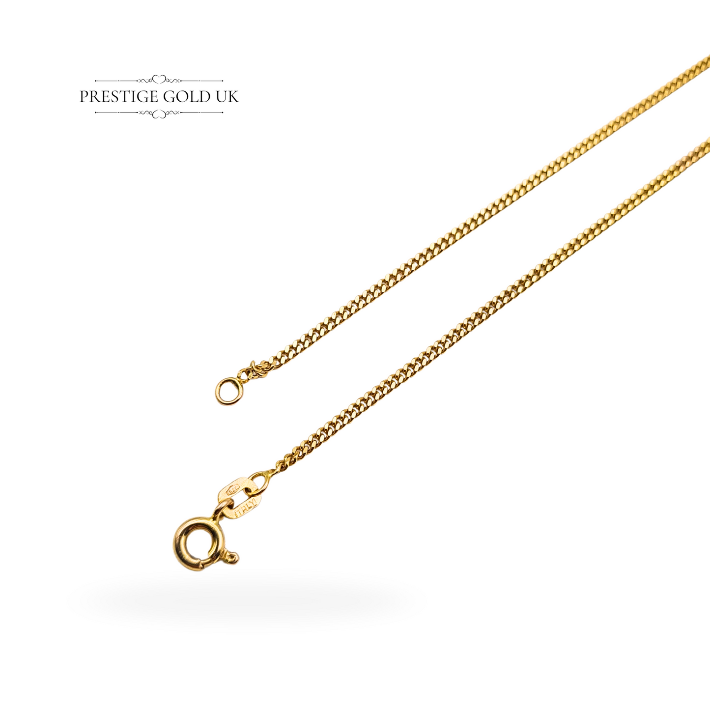 16" 9ct Gold Curb Chain Necklace, Solid Gold With Spring Ring Clasp