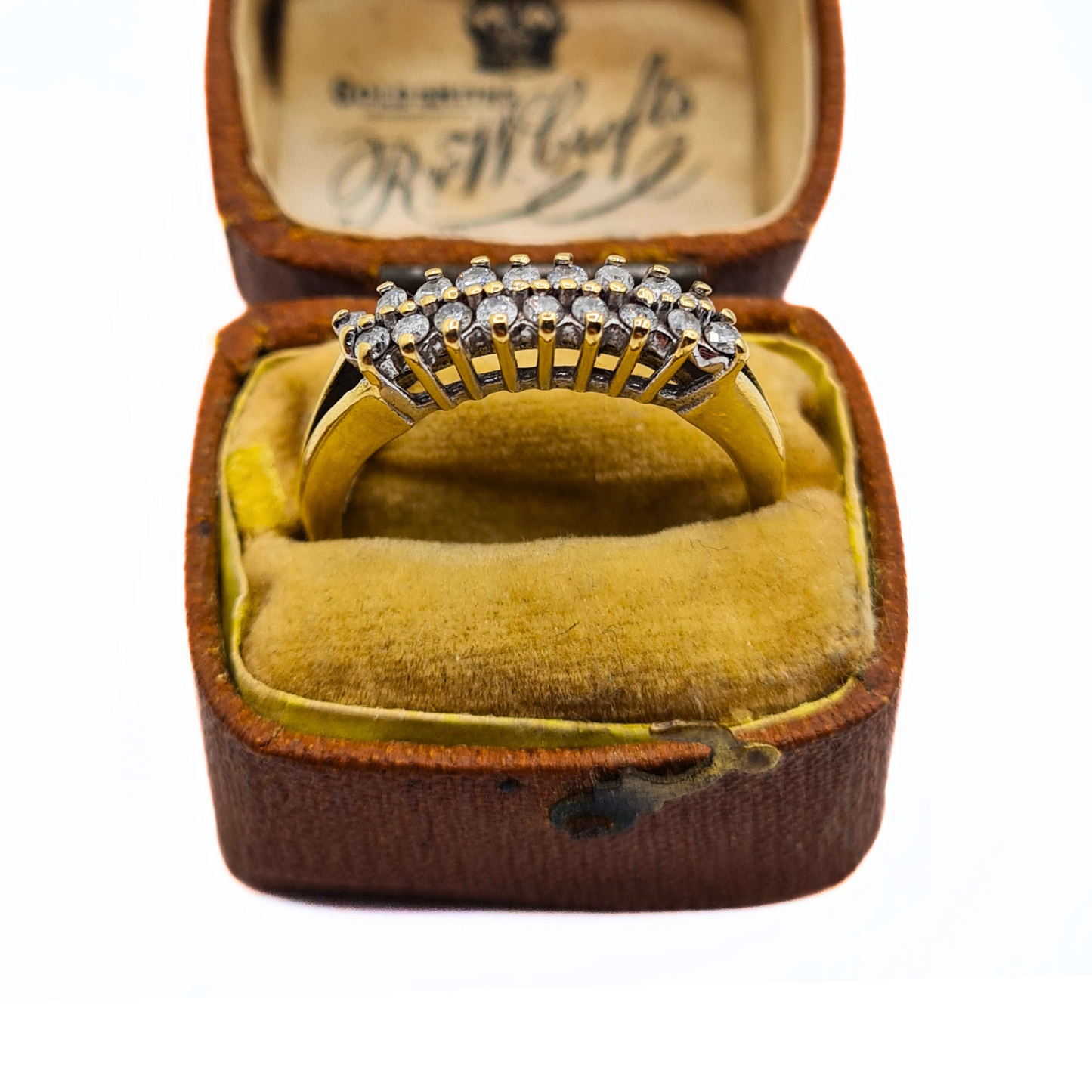 18ct Gold & Diamond Twin Row Ring - Paved Diamond Split Ring Size UK O 1/2 - US 7 1/2