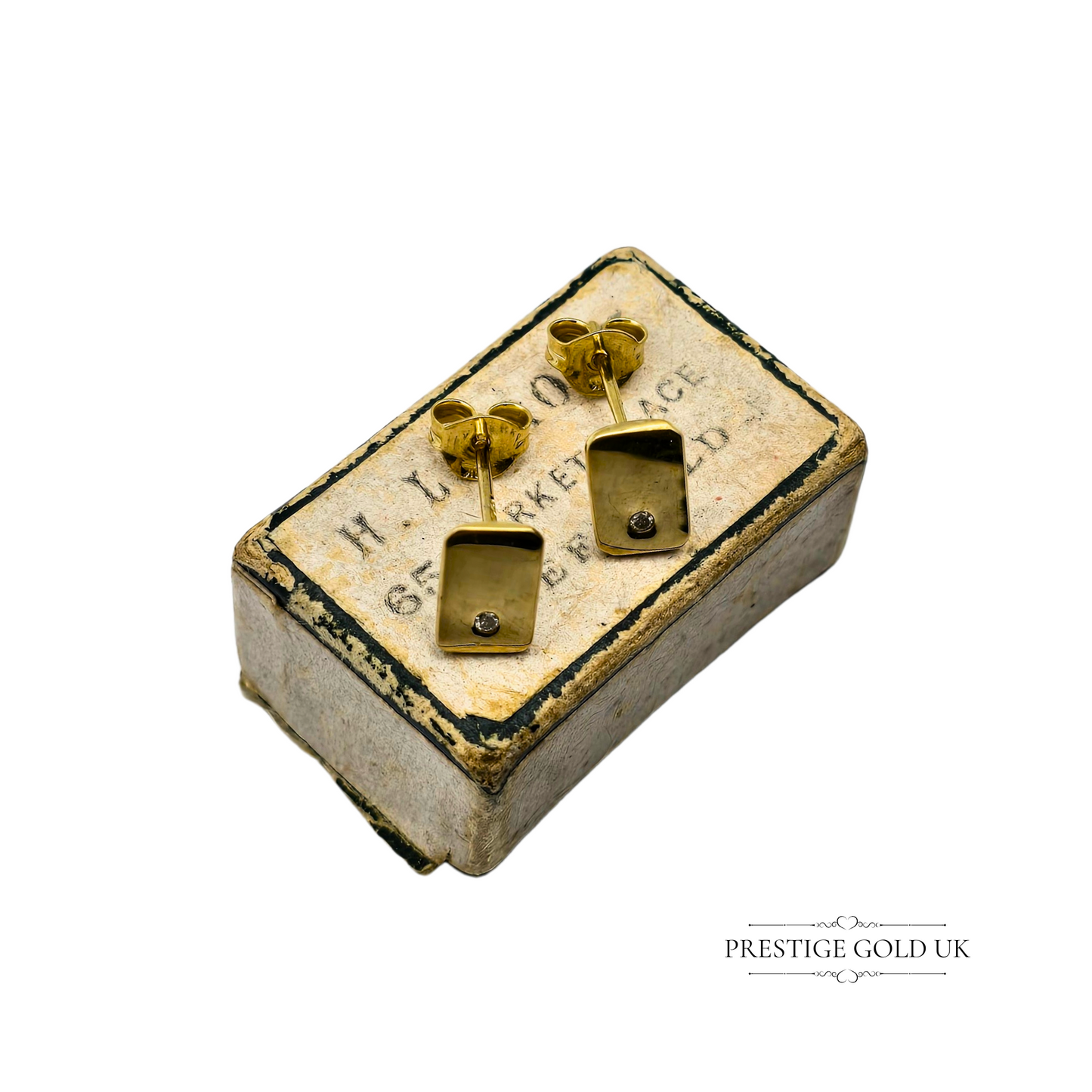 9ct Gold Small Diamond Stud Earrings, Rectangle Shape, Fully British Hallmarked