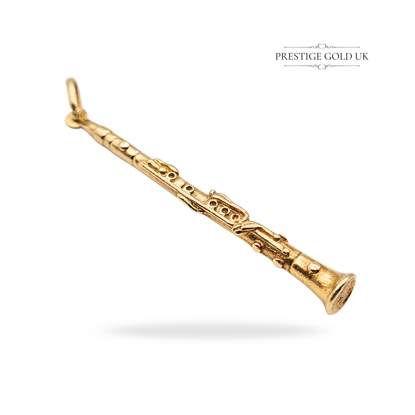 Large Solid 9ct Gold Clarinet Oboe Pendant, Heavy Musical Jewellery Gift Charm