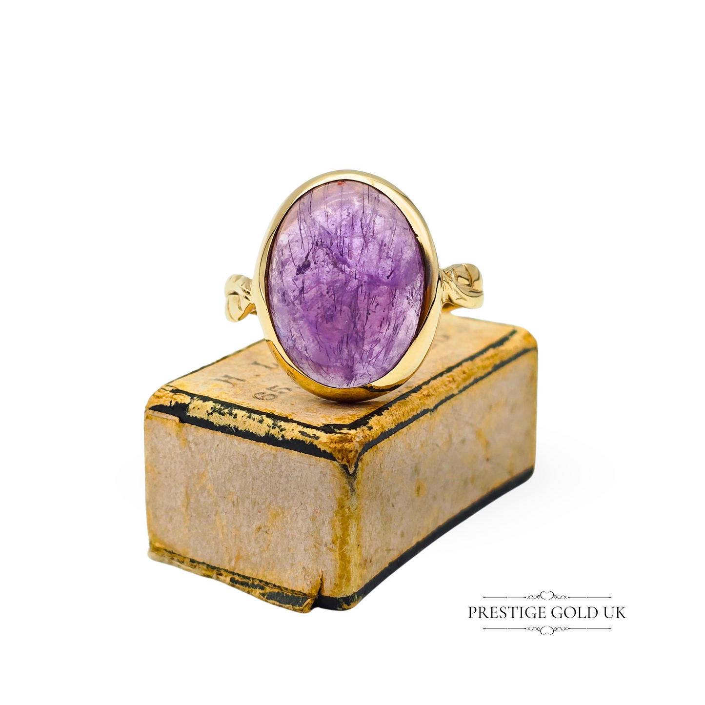 9ct Gold Purple Cabochon Ring, UK Size L 1/2, Large Vibrant Purple Cabochon