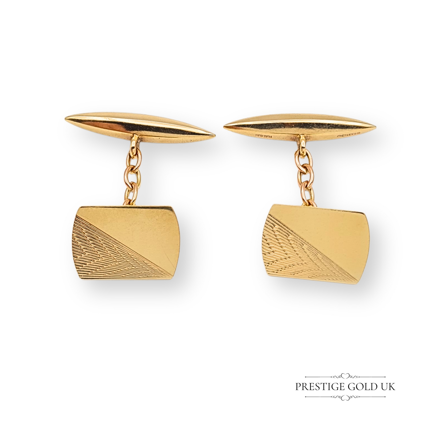 9ct Gold Gents Cufflinks, Chain Link Torpedo Back Vintage Gold Cufflinks