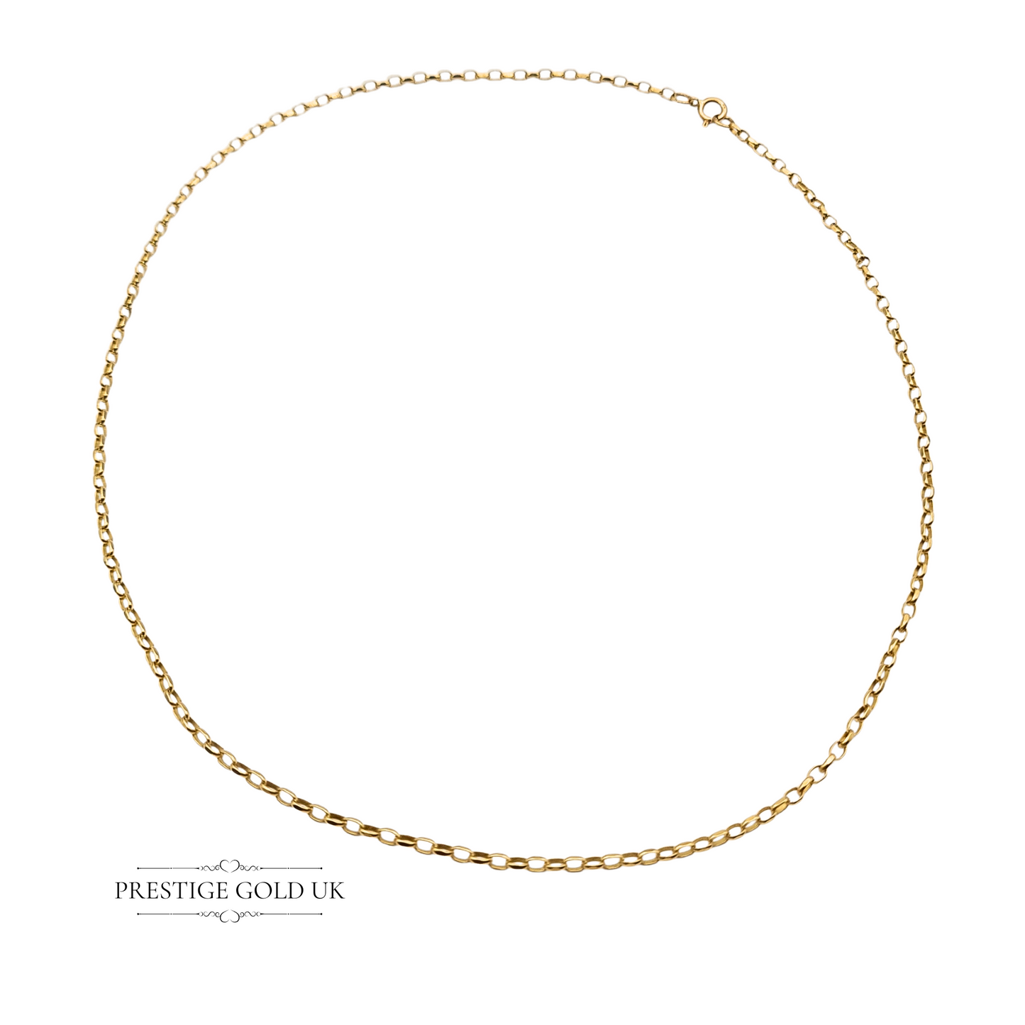 16" 9ct Gold Belcher Chain Necklace, Faceted Rolo Links Spring Ring Clasp