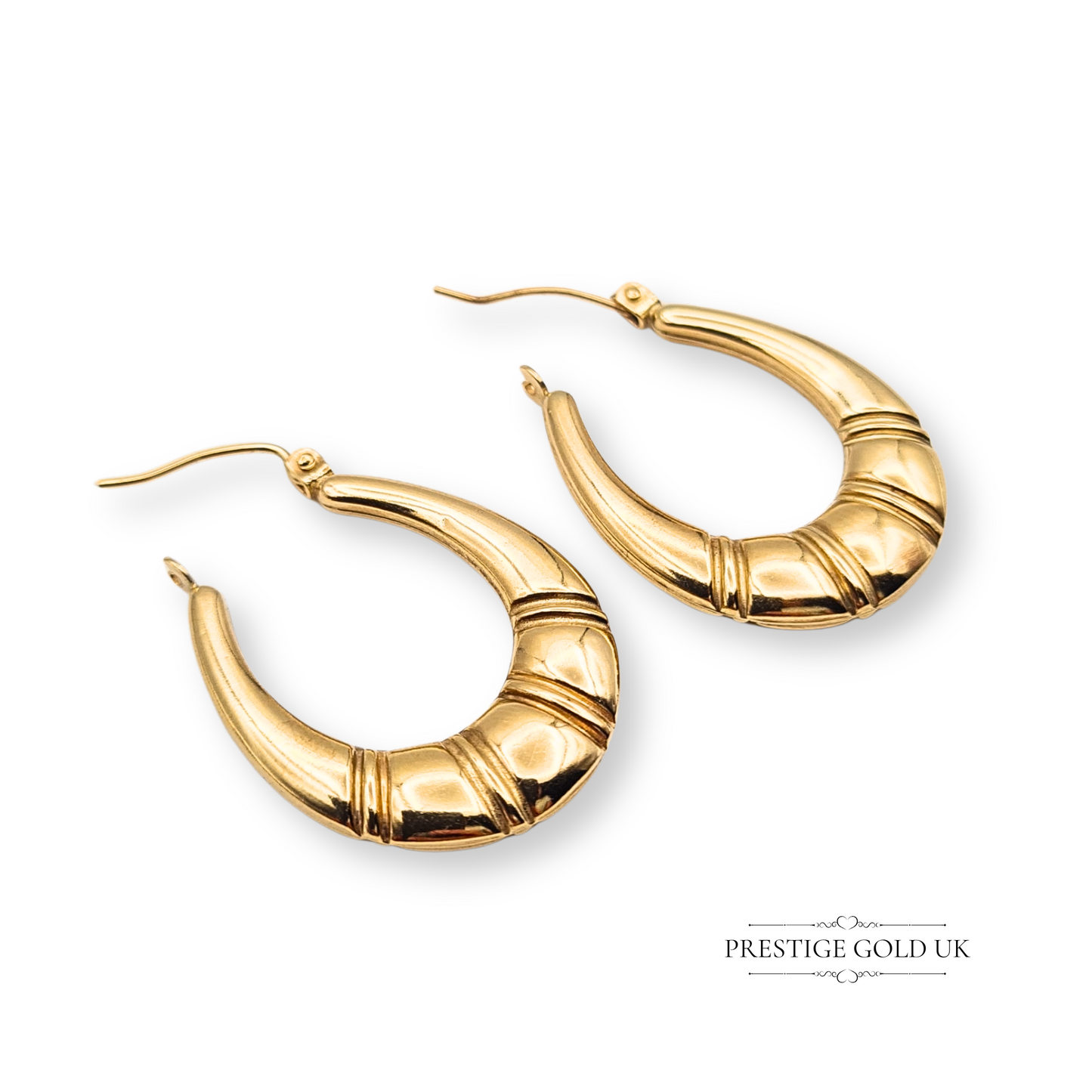 9ct Gold Large Creole Hinge Hoop Earrings, Hollow Flip Top Gypsy Hinge Hoop