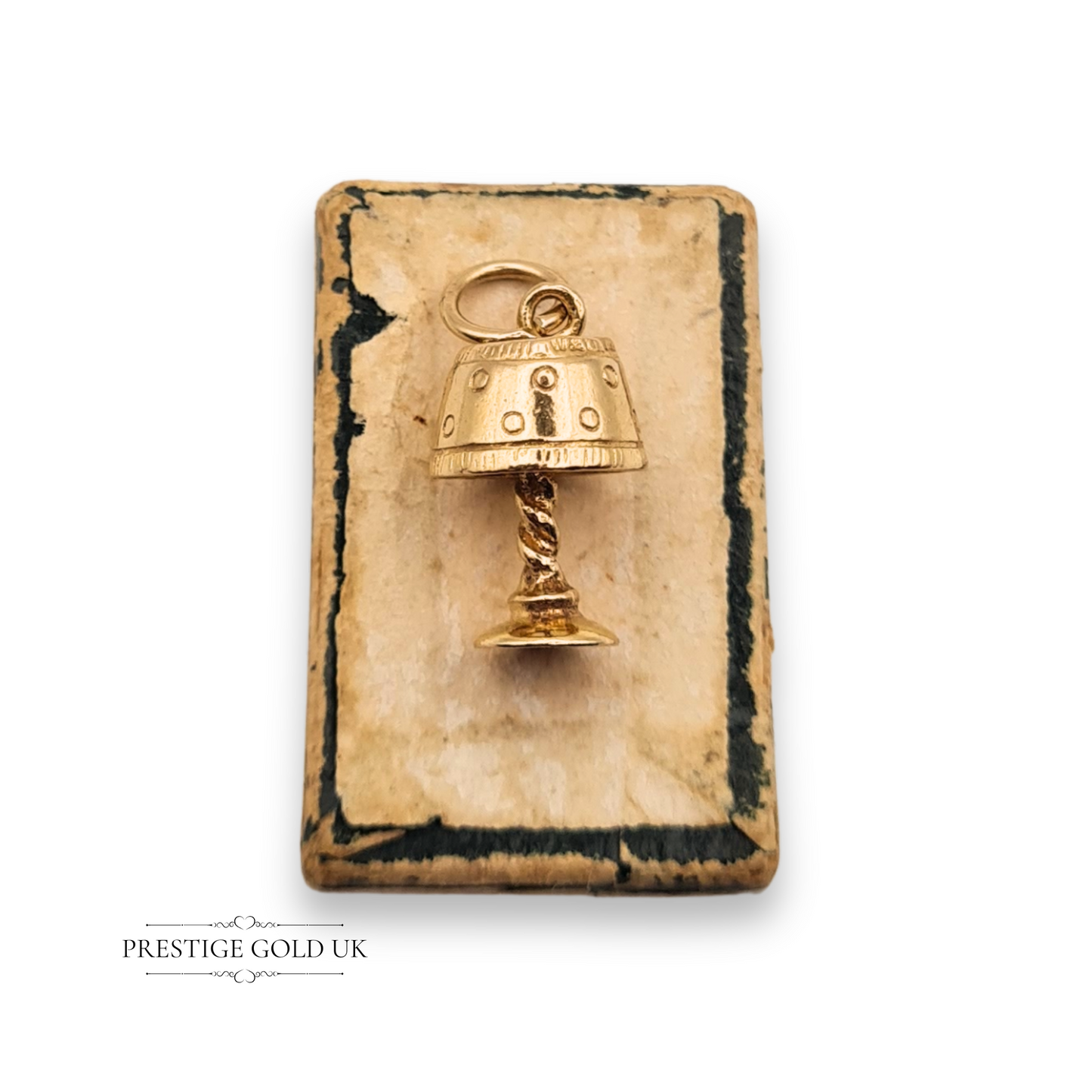 Small 9ct Gold Lamp Charm, Tiny Twisted Stem Solid Gold Miniature Lamp