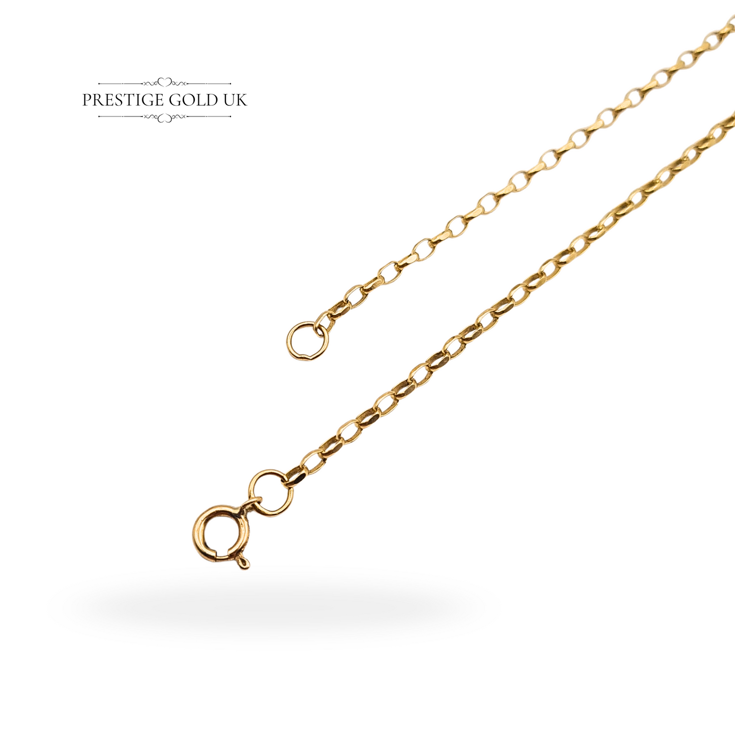 16" 9ct Gold Belcher Chain Necklace, Faceted Rolo Links Spring Ring Clasp