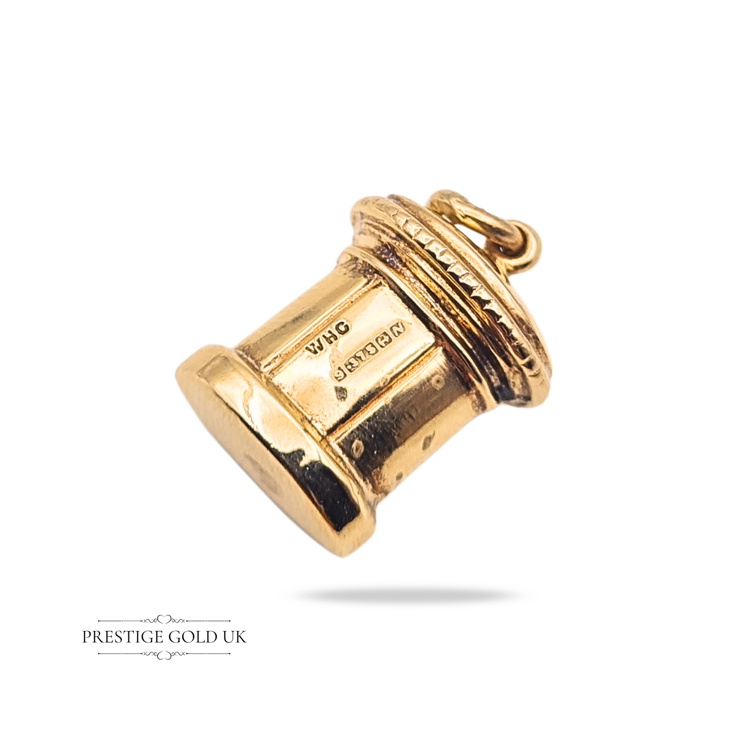 Small 9ct Gold British Red Post Box Charm, Double Aperture Pillar Box