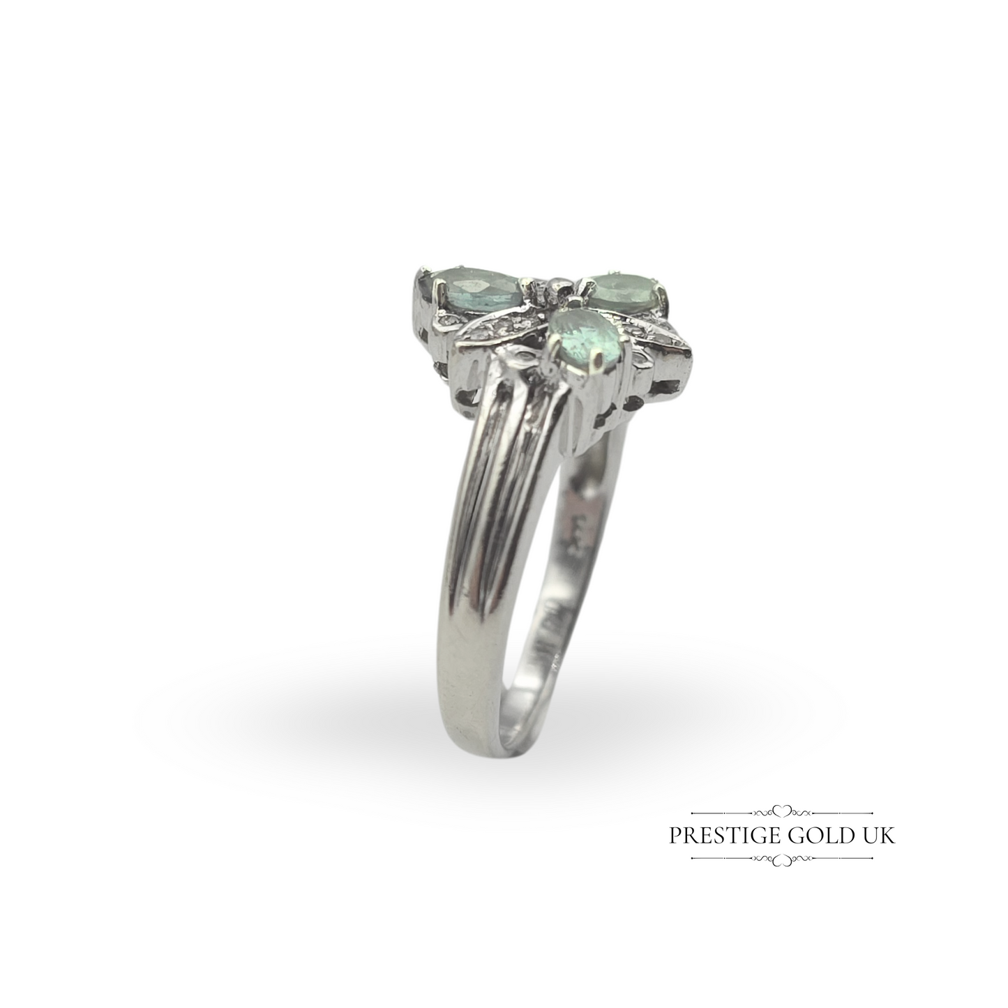 Vintage 14ct White Gold Tourmaline & Diamond Ring - UK N 1/2, US 7 - CLEARANCE