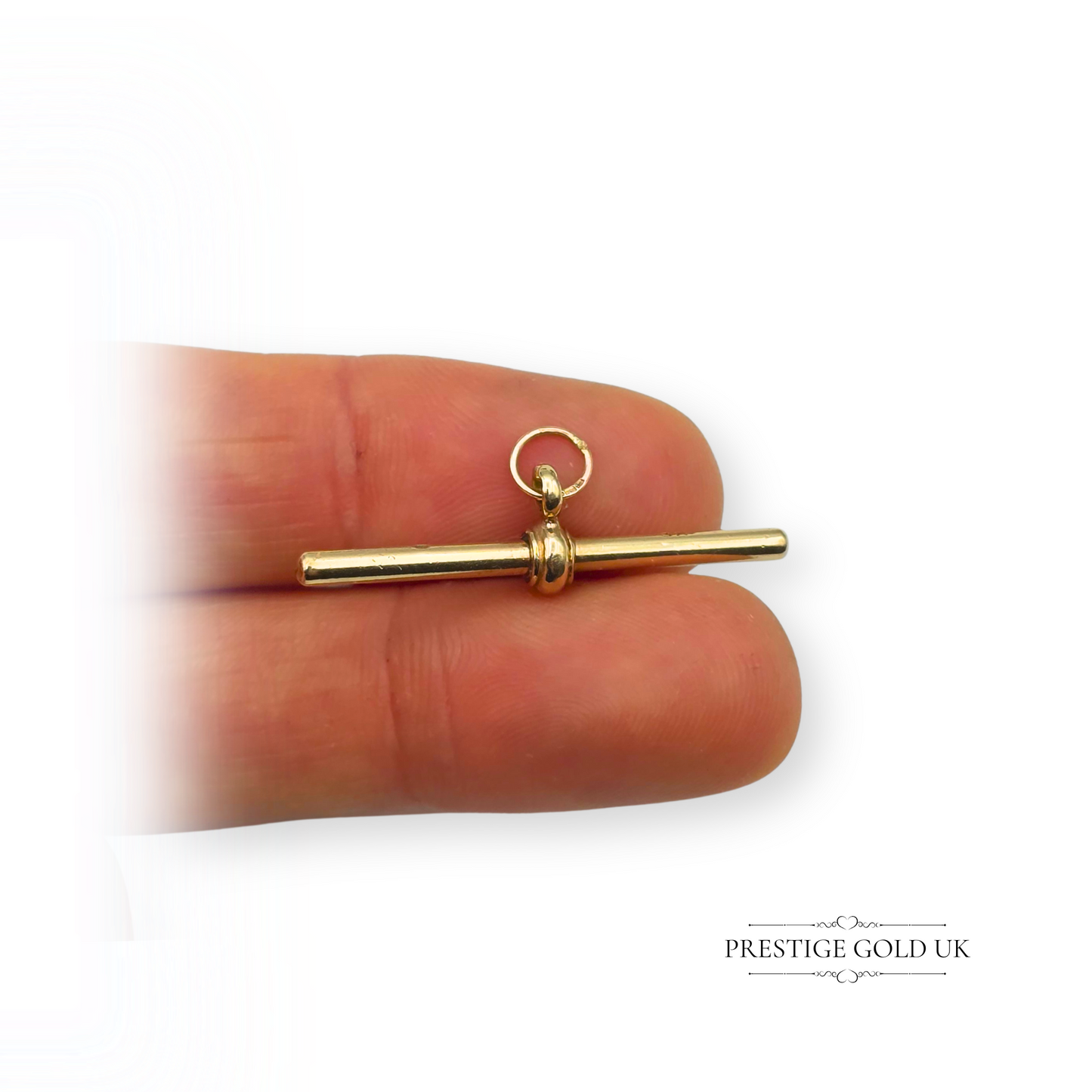 9ct Yellow Gold T-Bar Pendant, Stamped 375, 37mm Long Open Jump Ring