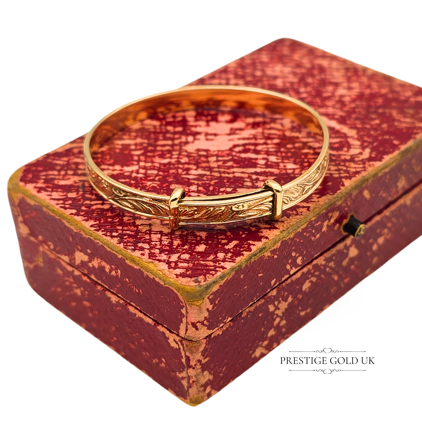 9ct Gold Child’s Bangle, Engraved Botanical Design Beautiful Child’s Bangle