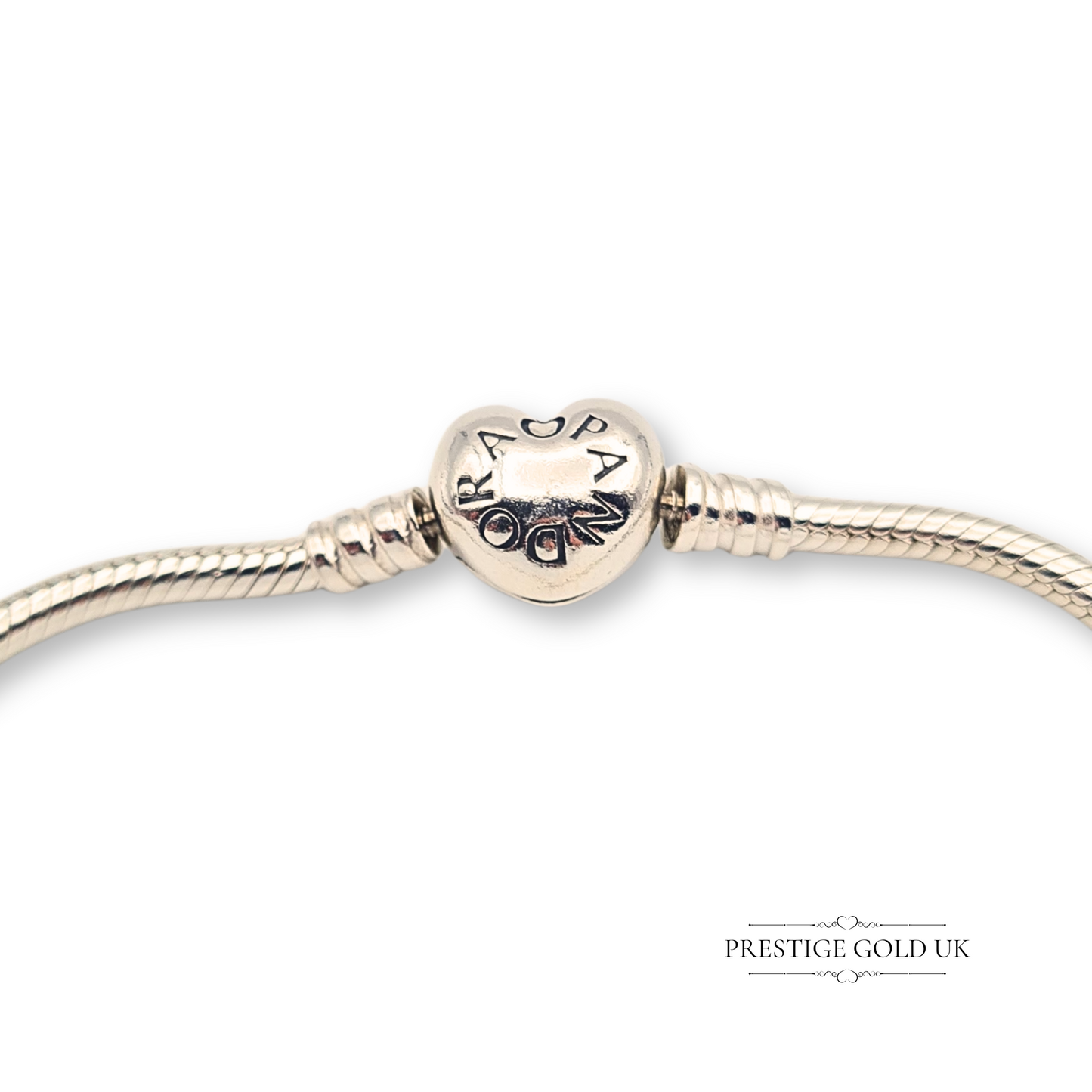 Pandora Silver Heart Snake Charm Bracelet 7.5" ALE 925