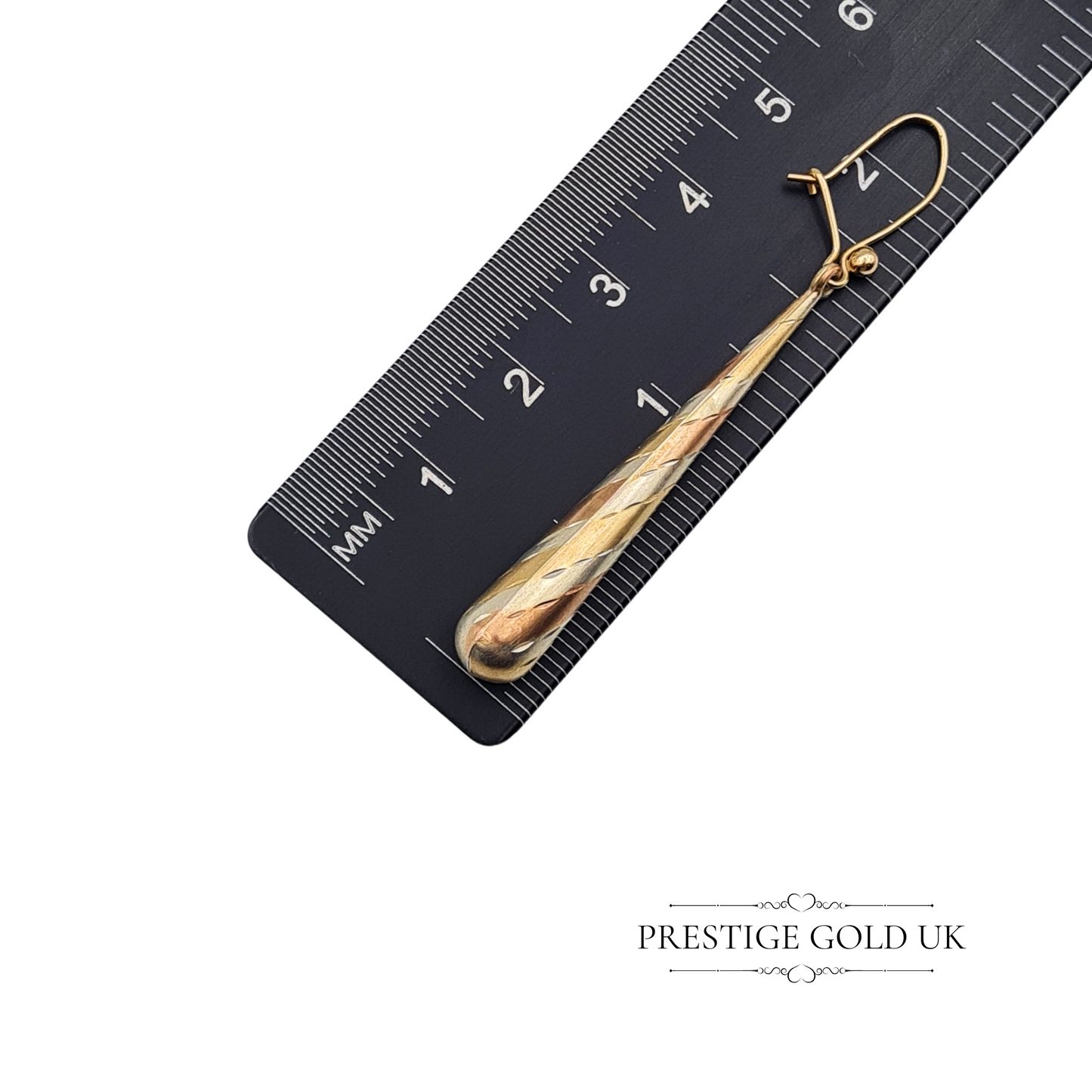 Vintage 9ct Gold Three-Tone Long Drop Earrings, 42mm Spiral Teardrop Design, Stamped & Fully Tested, Elegant Dangle Earrings