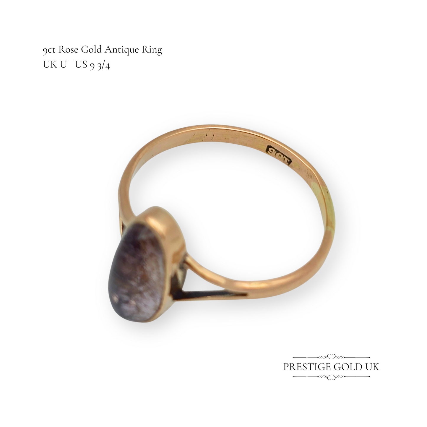 Antique 9ct Rose Gold Quartz Ring, Set With Oval Cabochon UK U - US 9 3/4