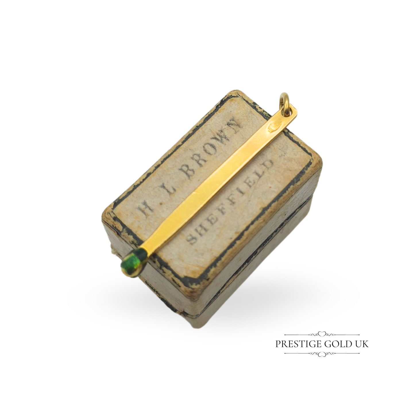 18ct Gold Matchstick Charm, Enamel Tip, 37mm, Unique Solid Gold Gift