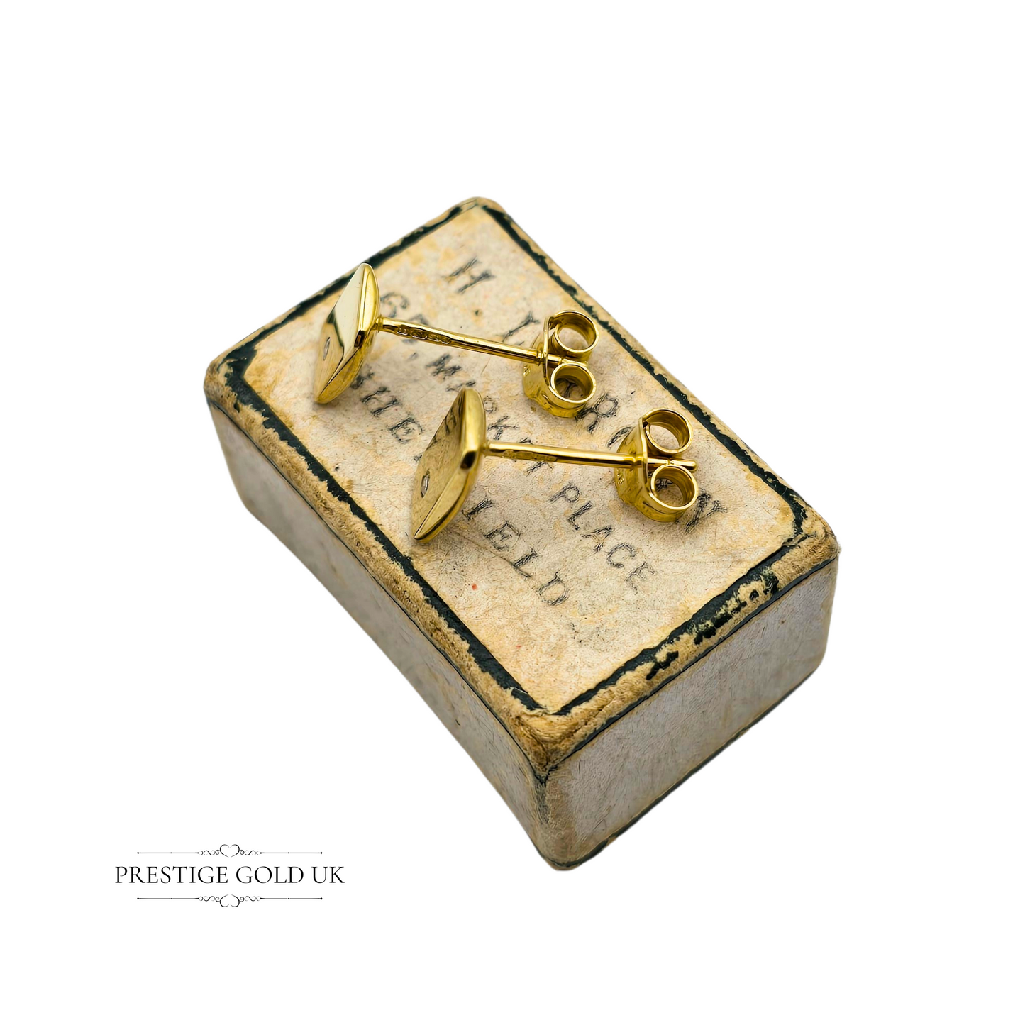 9ct Gold Small Diamond Stud Earrings, Rectangle Shape, Fully British Hallmarked