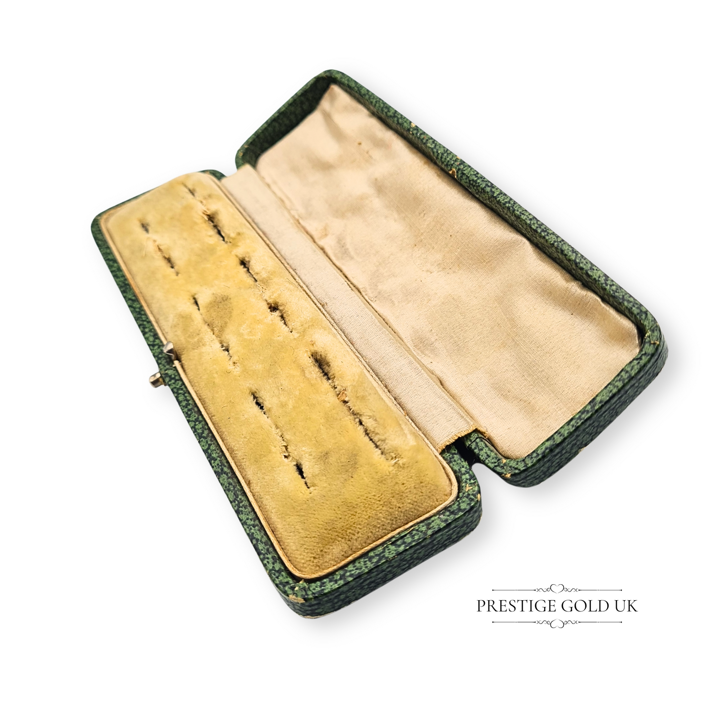 Vintage Green Cufflink Box, Gold Trim, 120mm x 35mm