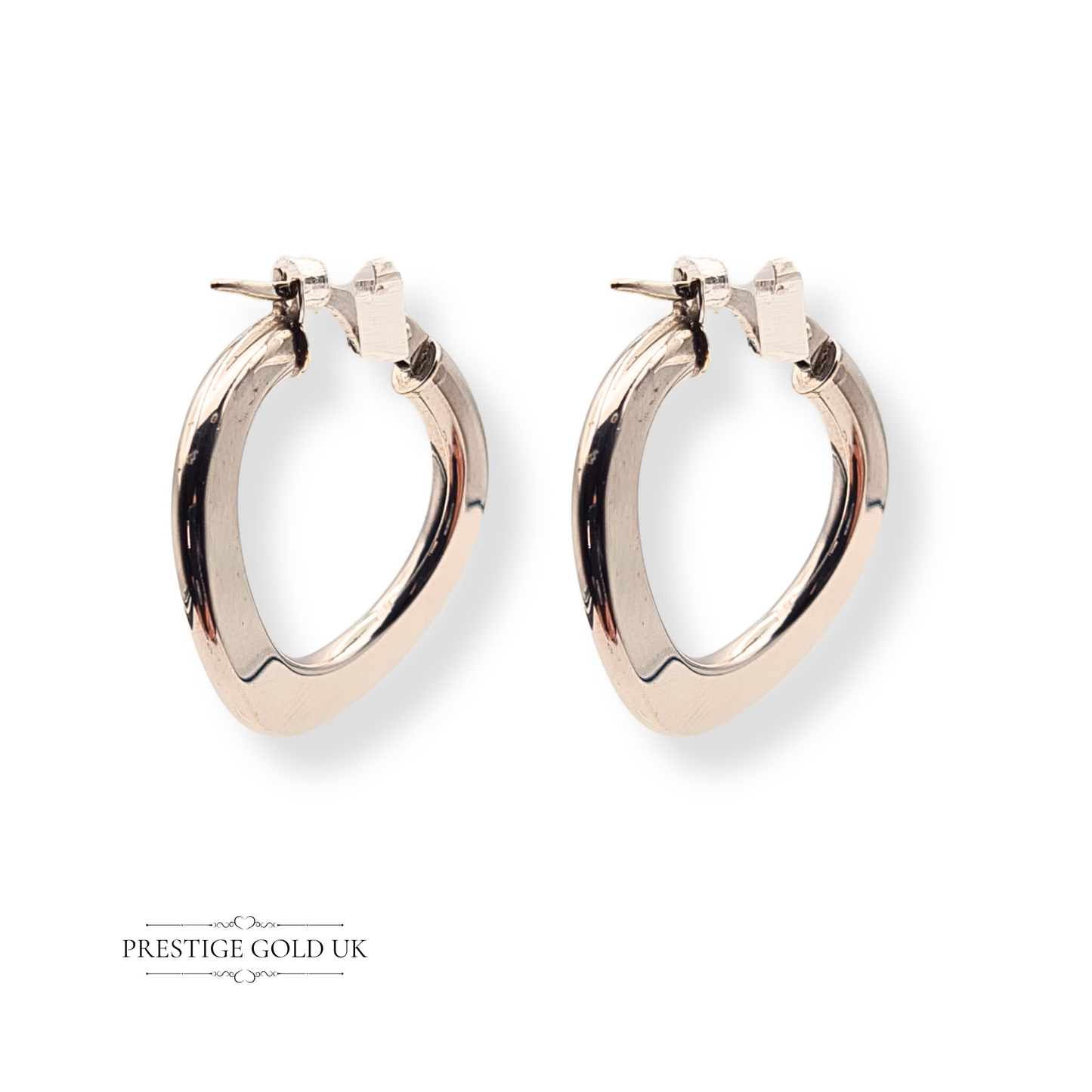 9ct White Gold Wavy Hoop Earrings, Secure Flip Top Fasteners