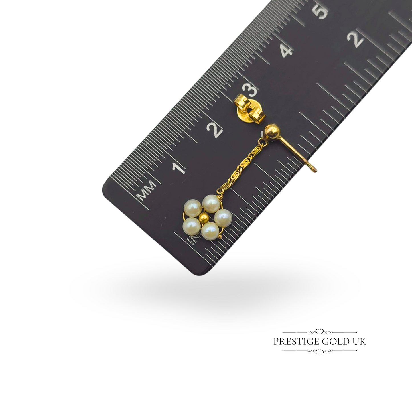 Tiny 9ct Gold Pearl Drop Earrings, Floral Cluster Design, Dainty Drops