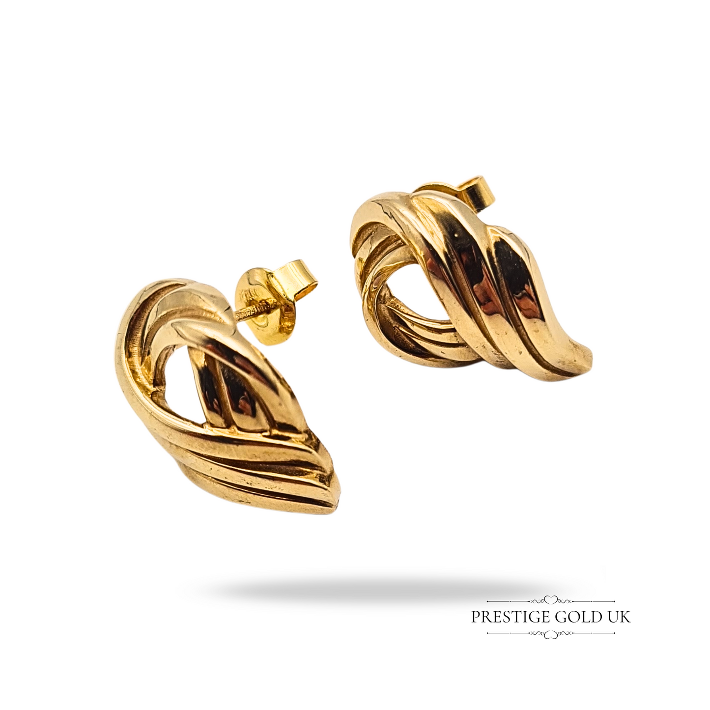 9ct Gold Twist Knot Earrings, 3-Strand Swirl Design, Statement Earrings