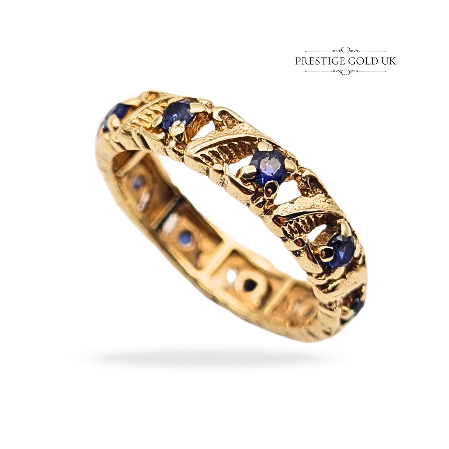 Quality 9ct Gold Sapphire Full Eternity Ring, Ornate Openwork, UK K US 5 1/4