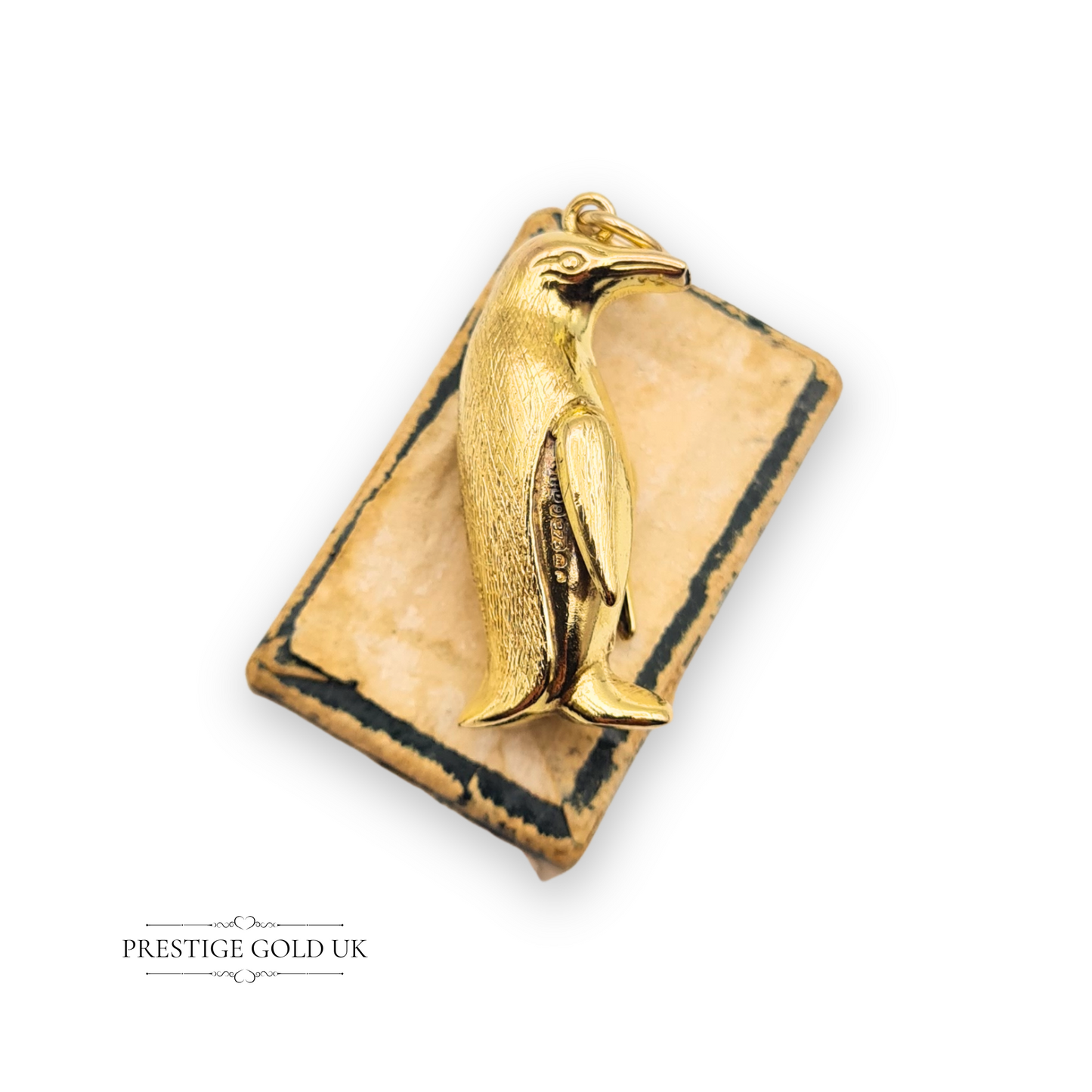 9ct Gold Large Detailed Penguin Charm, Hollow Vintage Standing Penguin Pendant