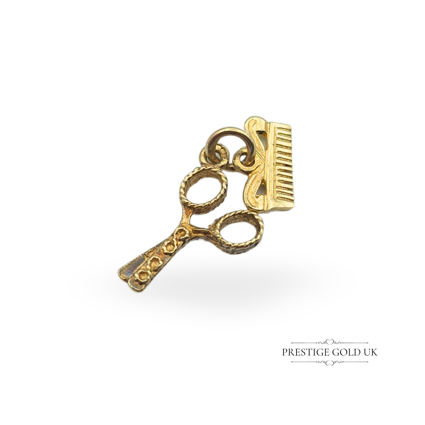 Vintage 9ct Gold Scissors & Comb Charm, Hairdresser Barber Stylist Gift