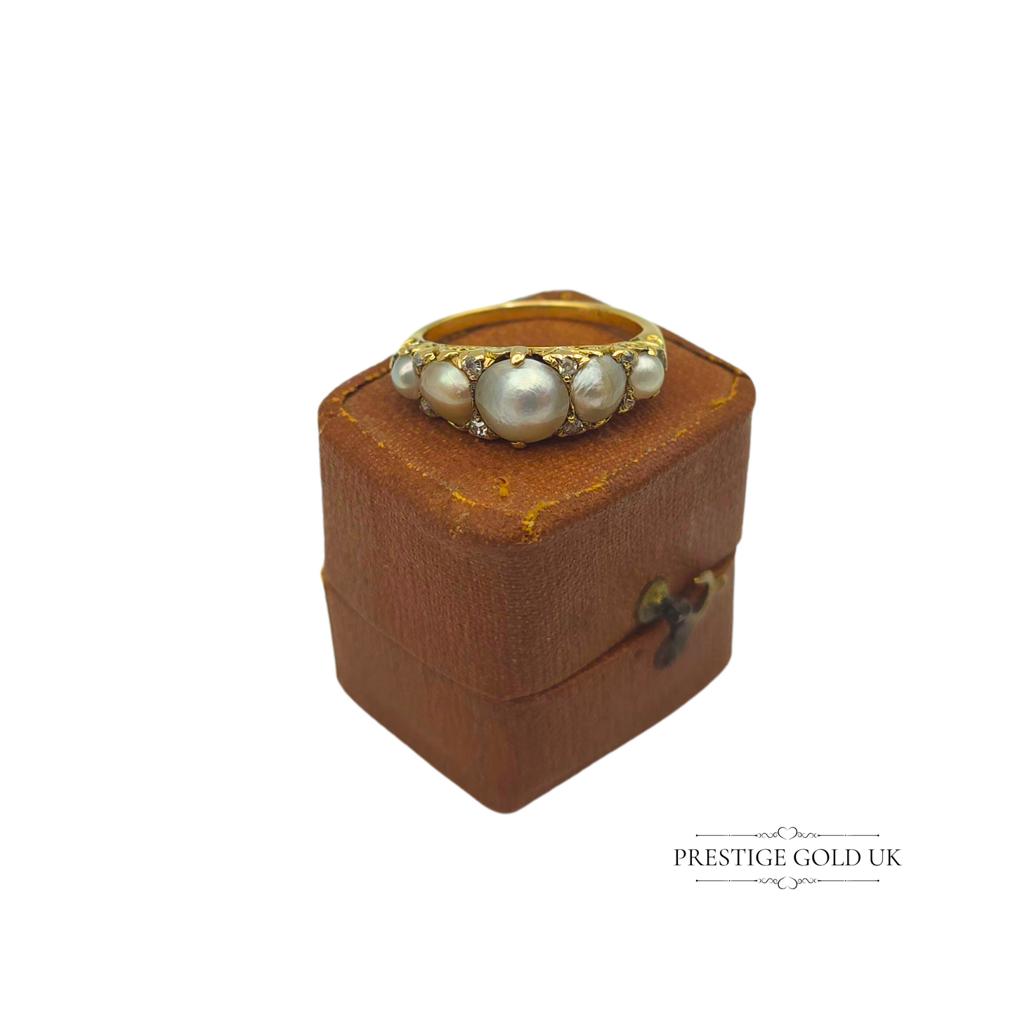 Antique 18ct Gold Pearl & Diamond Ring, UK M / US 6 1/4 Euro 52.5