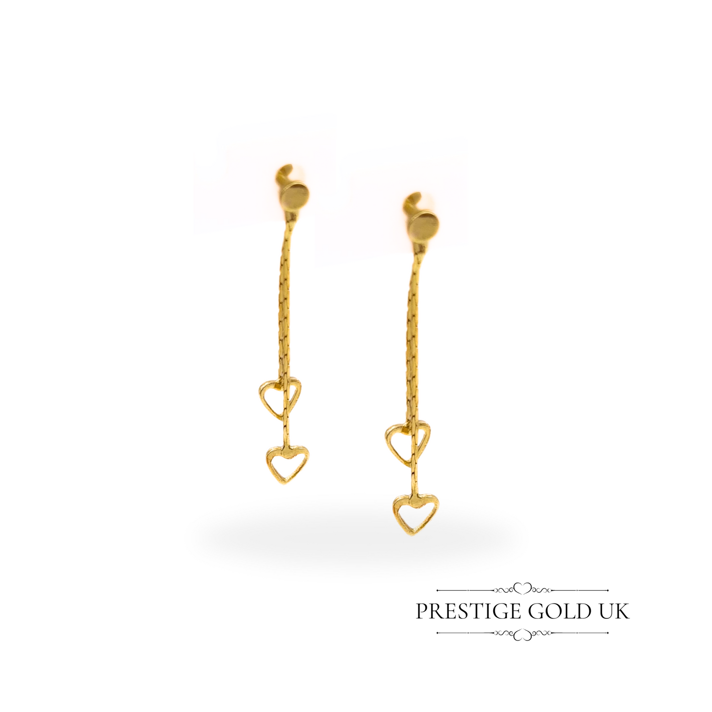 Vintage 9ct Gold Twin Heart Drop Earrings